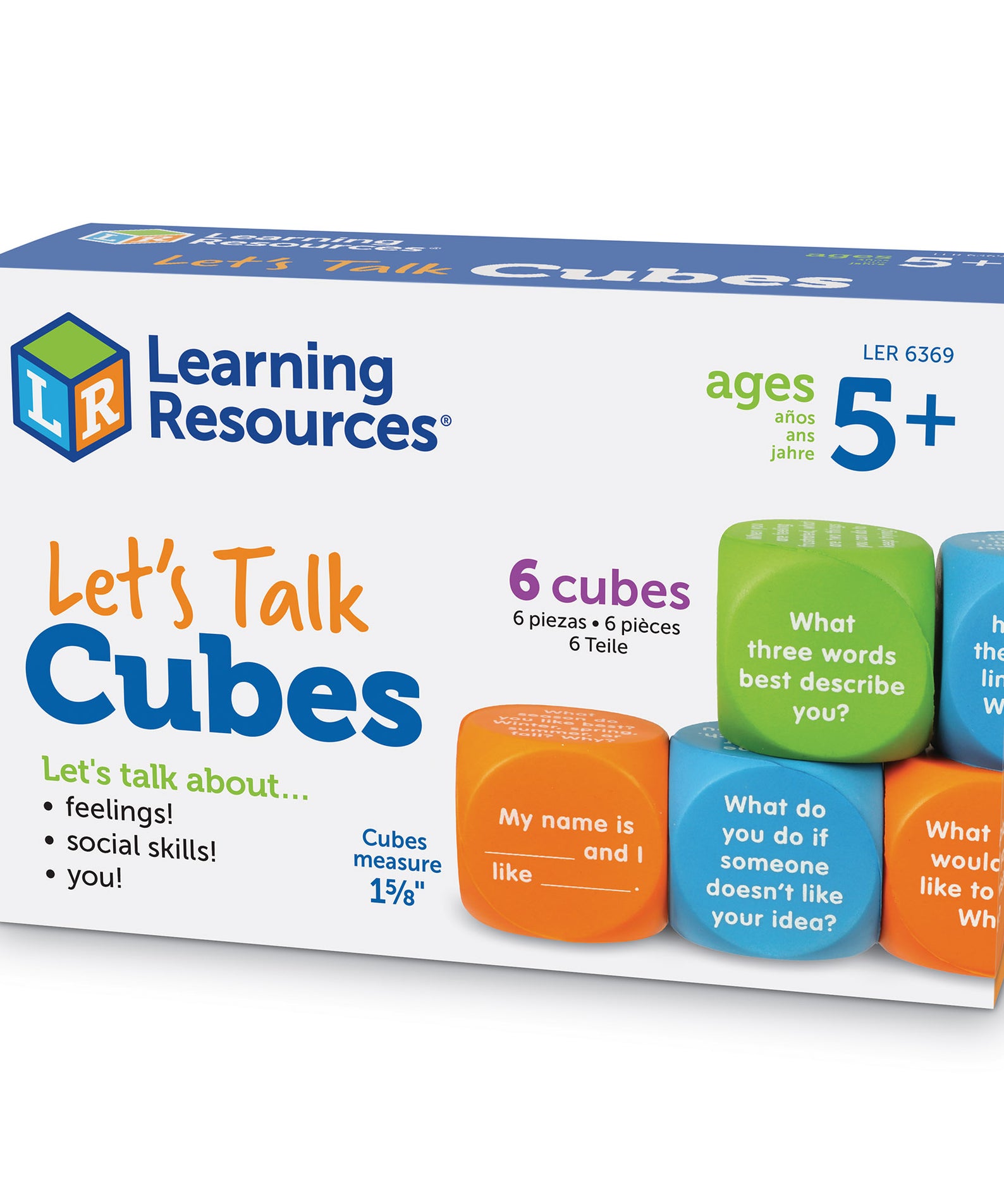Learning Resources Lets Talk SEL Cubes, Set of 6 Social Emotional Learning Conversation Cubes, Includes 36 Prompts for Ice Breakers, Social Skills, and Emotional Awareness, For Ages 5+