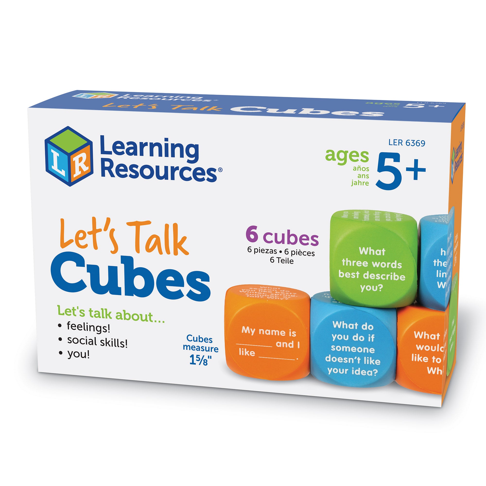 Learning Resources Lets Talk SEL Cubes, Set of 6 Social Emotional Learning Conversation Cubes, Includes 36 Prompts for Ice Breakers, Social Skills, and Emotional Awareness, For Ages 5+