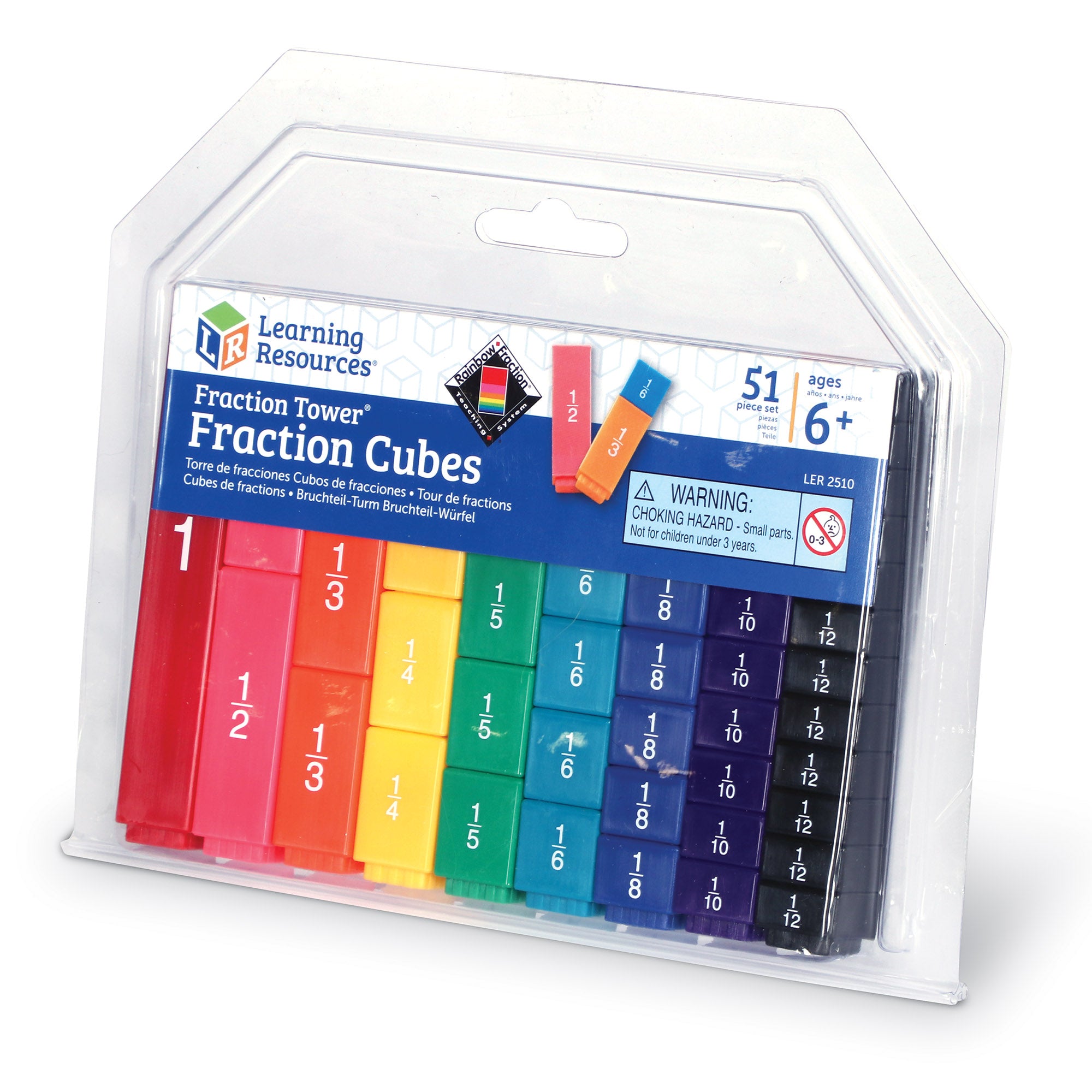 Learning Resources Fraction Tower Fraction Cubes, 51-Piece Colour-Coded Maths Set, Interlocking Cubes for Hands-On Fraction Learning