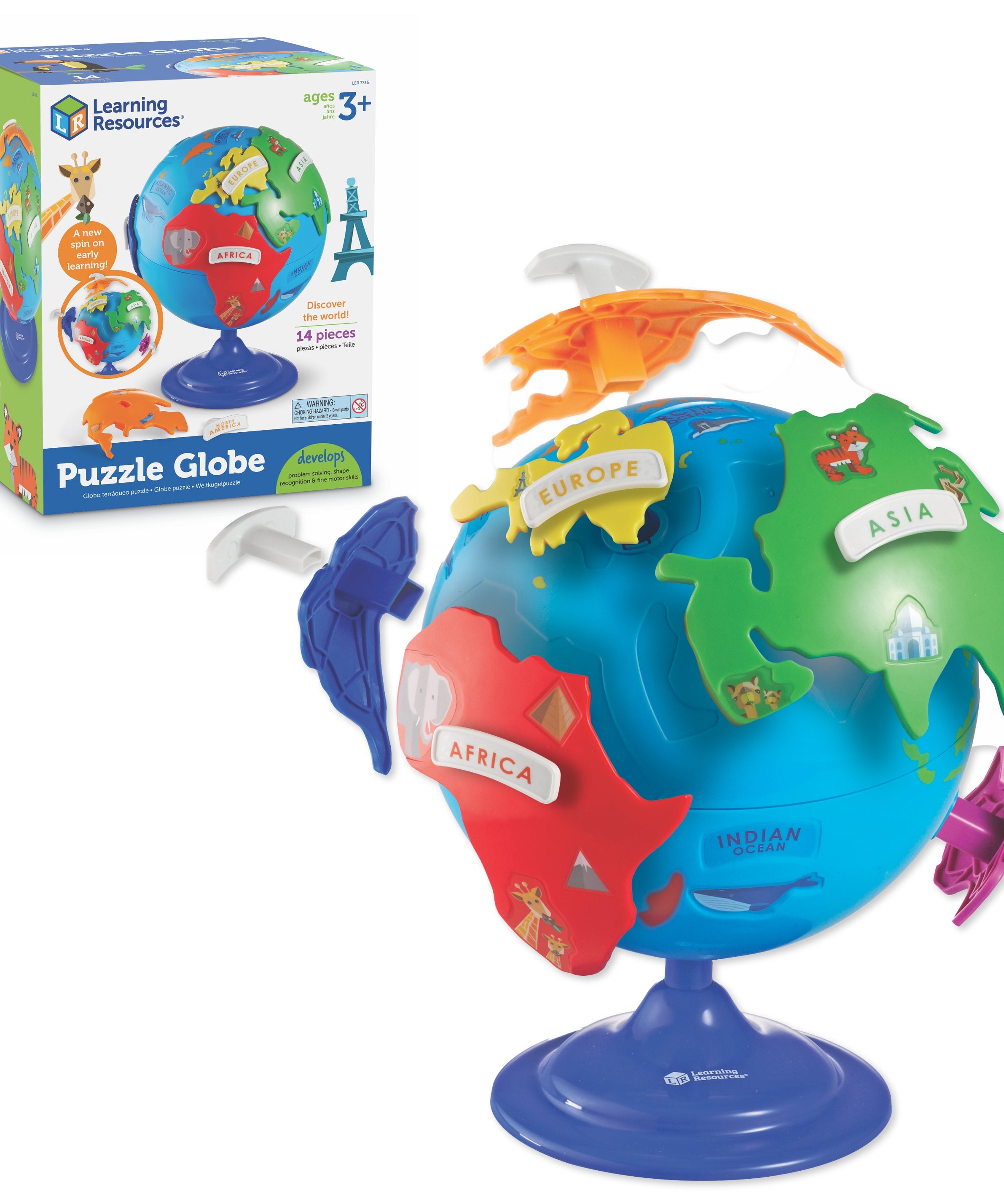 Learning Resources Puzzle Globe for Kids, Interactive Geography Toy with Removable Continents, Landmark Details and Rotating Base, Early Learning Globe for Ages 3+