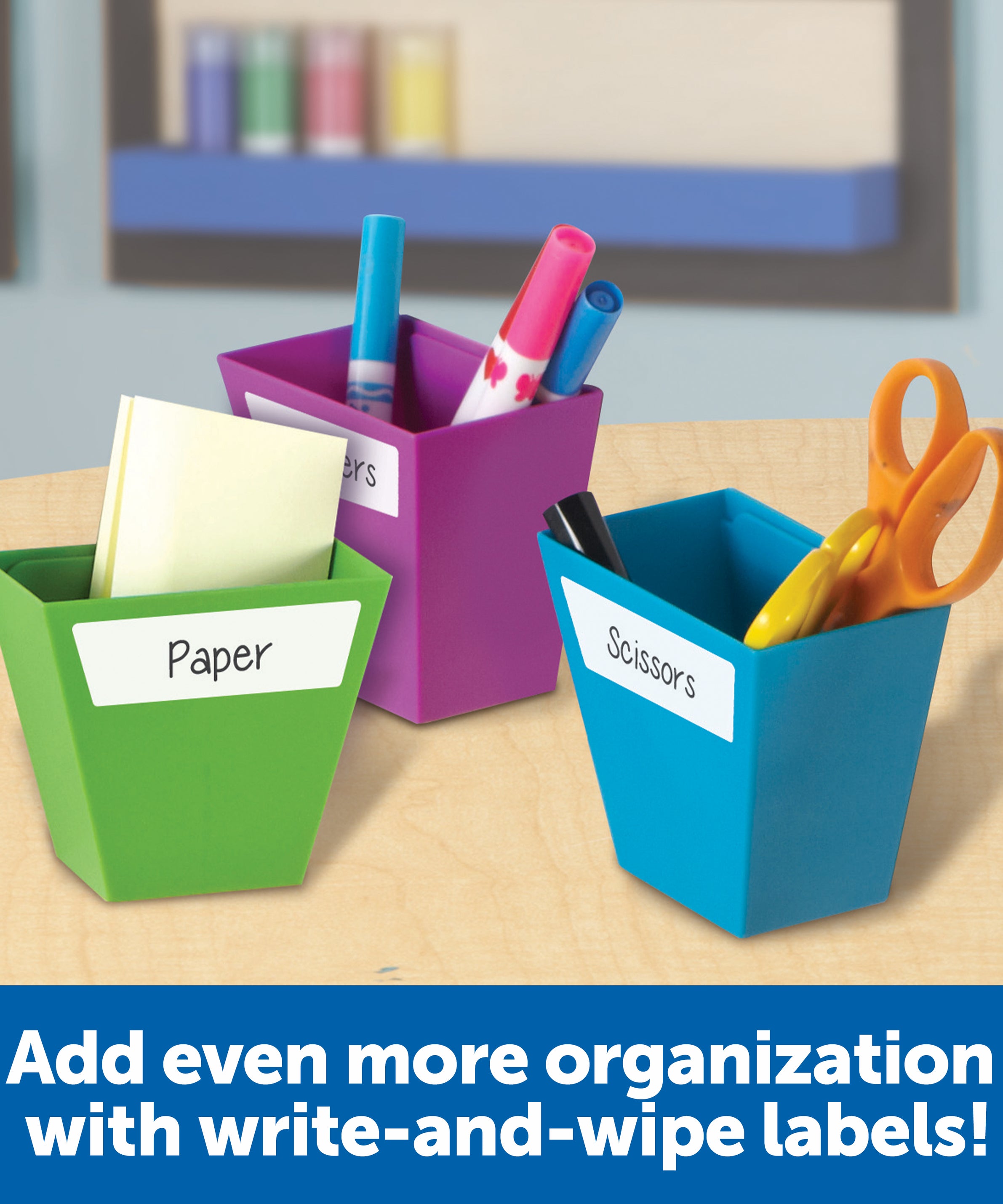 Learning Resources Magnetic Create-a-Space Storage Bins (Set of 4), Vibrant, Multi-Compartment Organizers for Classroom, Office, or Homework Station, Includes Wipe-Clean Labels (9cm x 5cm Each)