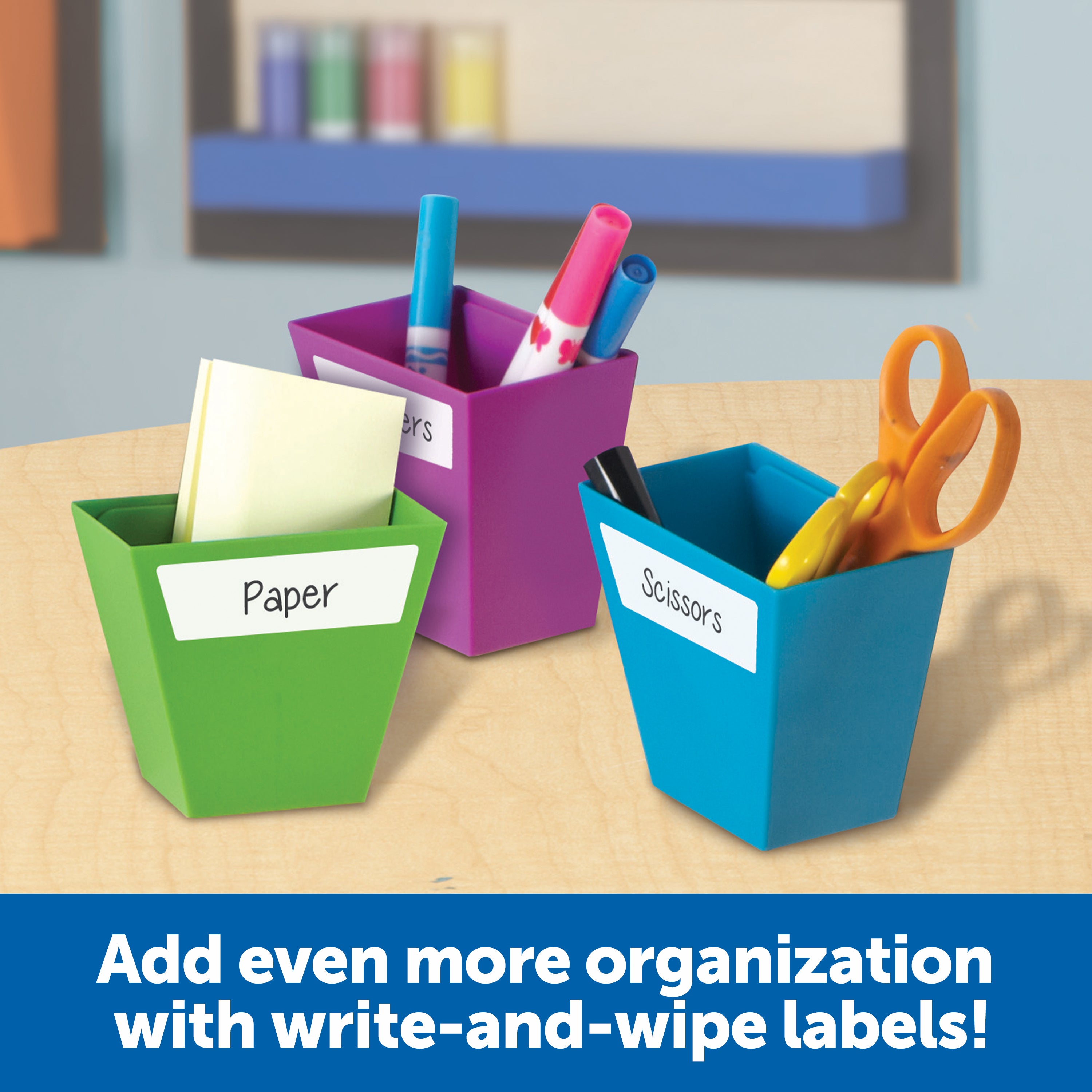 Learning Resources Magnetic Create-a-Space Storage Bins (Set of 4), Vibrant, Multi-Compartment Organizers for Classroom, Office, or Homework Station, Includes Wipe-Clean Labels (9cm x 5cm Each)