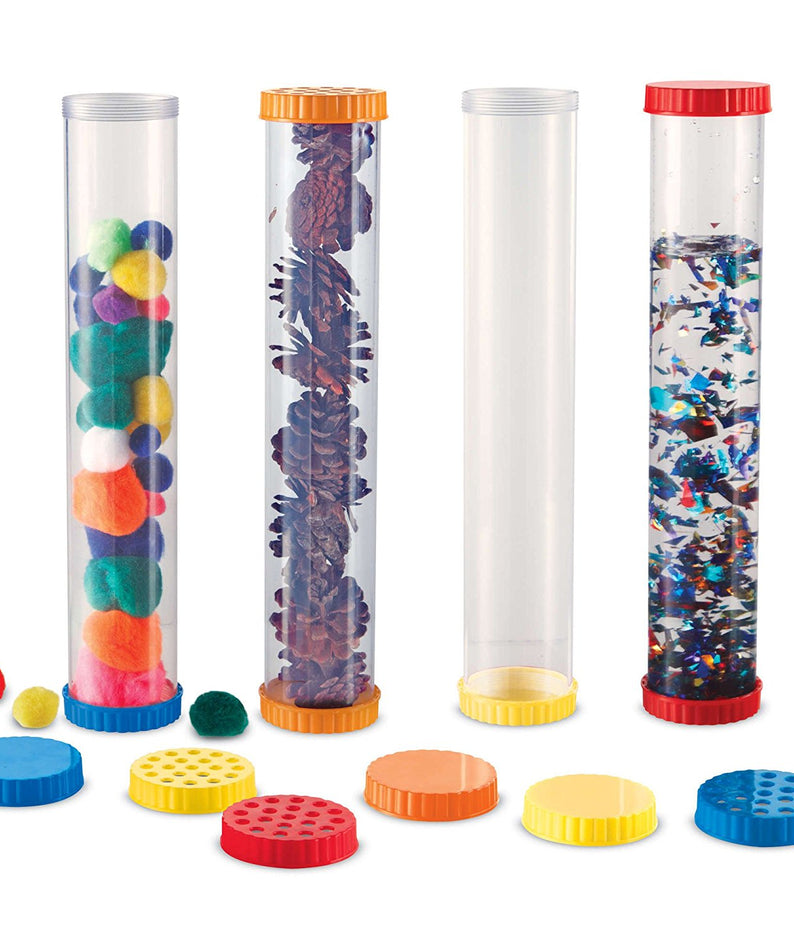 Learning Resources Primary Science Sensory Tubes, Sensory Exploration and Early Scientific Discovery, Set of 4 with Solid and Vented Lids, Ages 2+