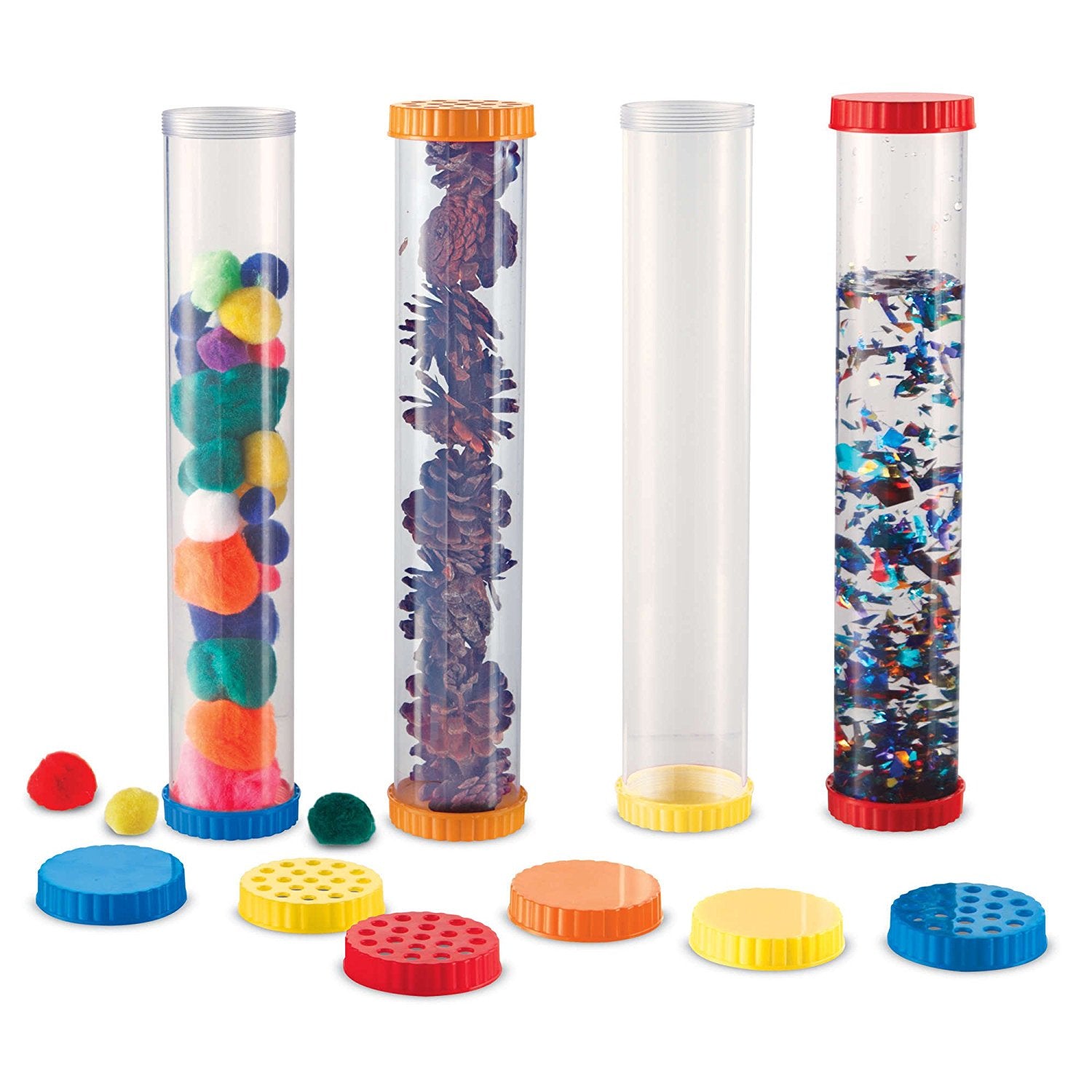 Learning Resources Primary Science Sensory Tubes, Sensory Exploration and Early Scientific Discovery, Set of 4 with Solid and Vented Lids, Ages 2+
