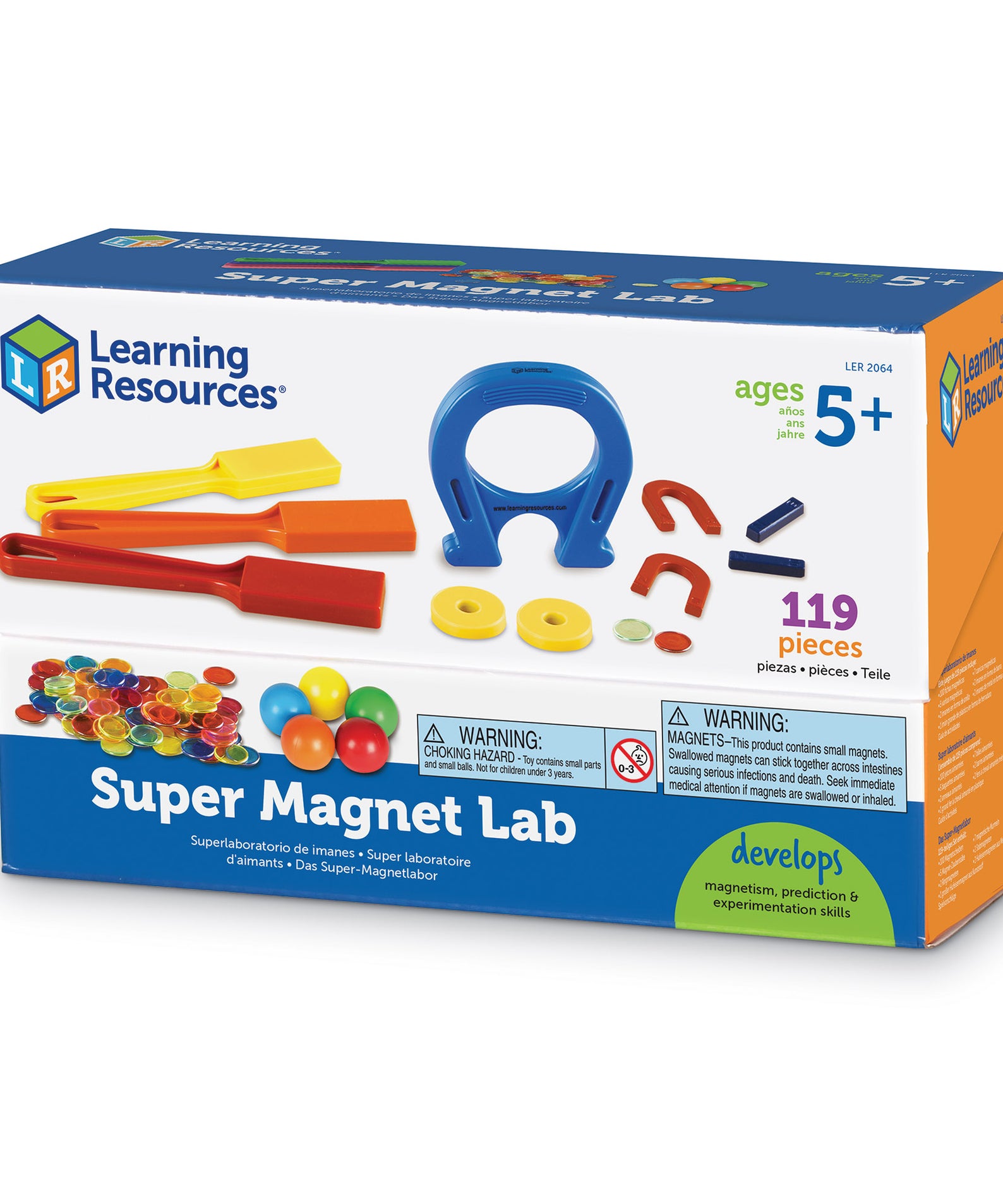 Learning Resources Super Magnet Classroom Lab Kit, 224-Piece Set for Exploring Magnetic Properties, Includes Magnetic Chips, Marbles, Magnets, Wands, and Activity Guide, Ages 5+