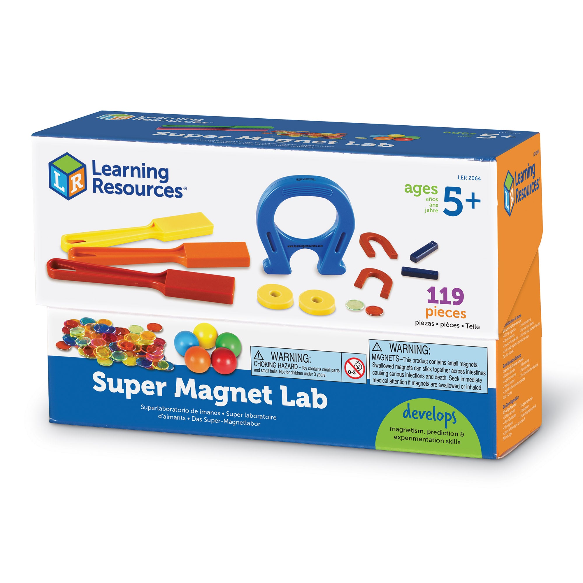Learning Resources Super Magnet Classroom Lab Kit, 224-Piece Set for Exploring Magnetic Properties, Includes Magnetic Chips, Marbles, Magnets, Wands, and Activity Guide, Ages 5+
