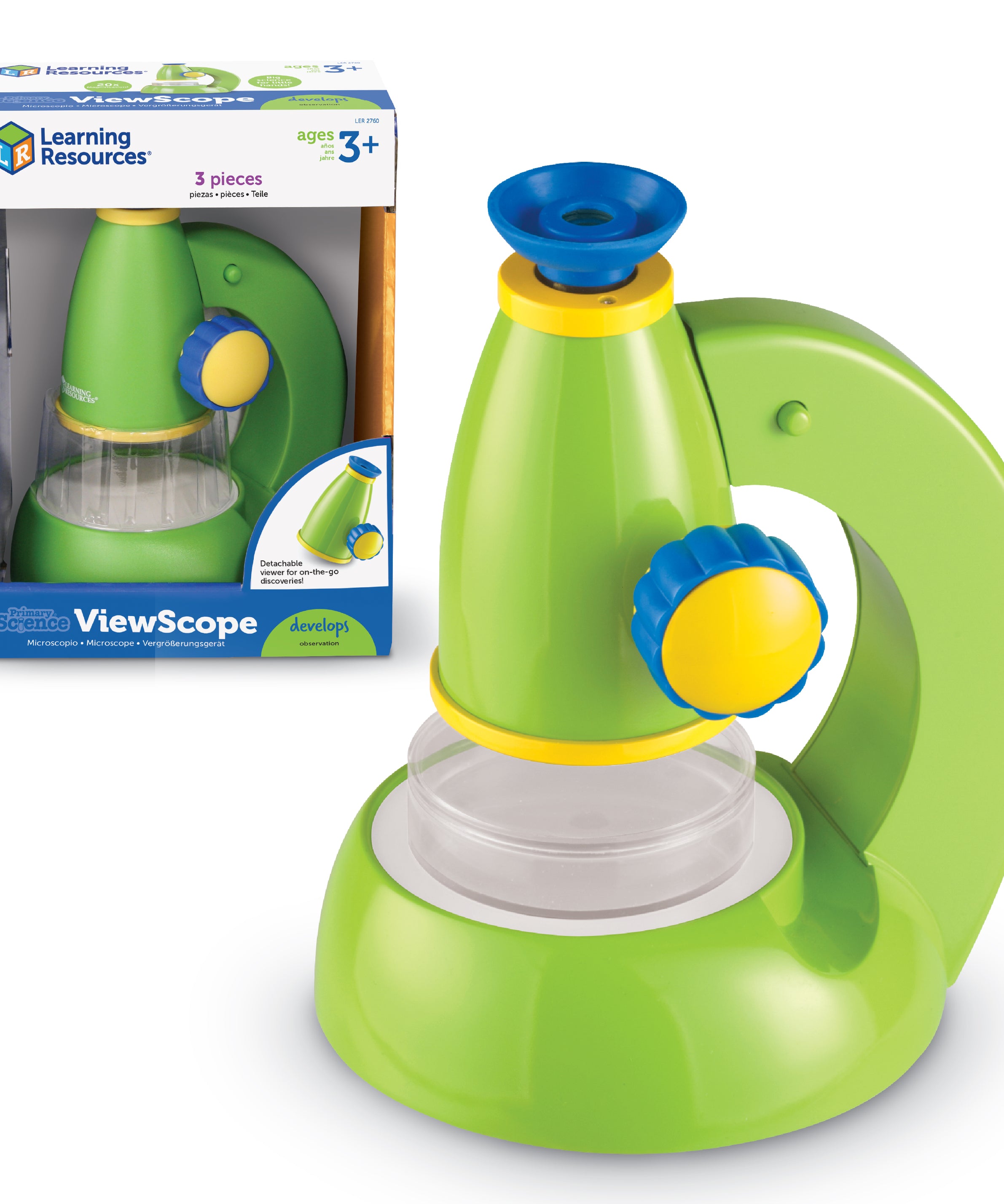 Learning Resources Primary Science ViewScope, Real-Working Microscope for Kids, 20x Magnification, Detachable Viewer, Soft Eyepiece for Comfort, Includes Clear Plastic Case for Specimens, Ages 3+