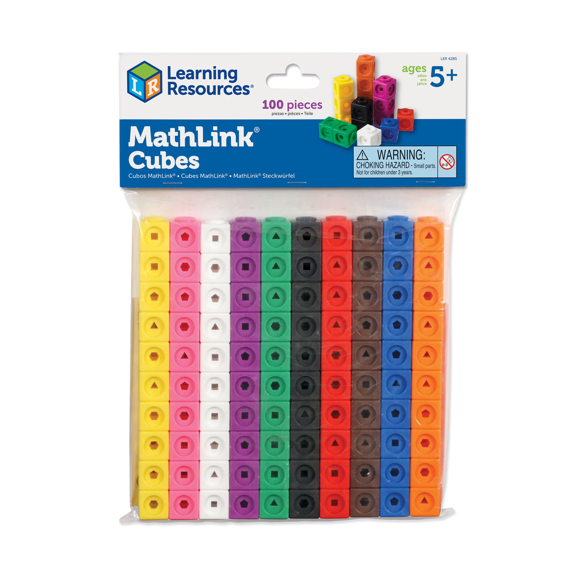 Learning Resources MathLink Cubes, Set of 100, Ages 5+, Hands-On STEM Math Learning for Counting, Sorting & Patterns - Quick Learning