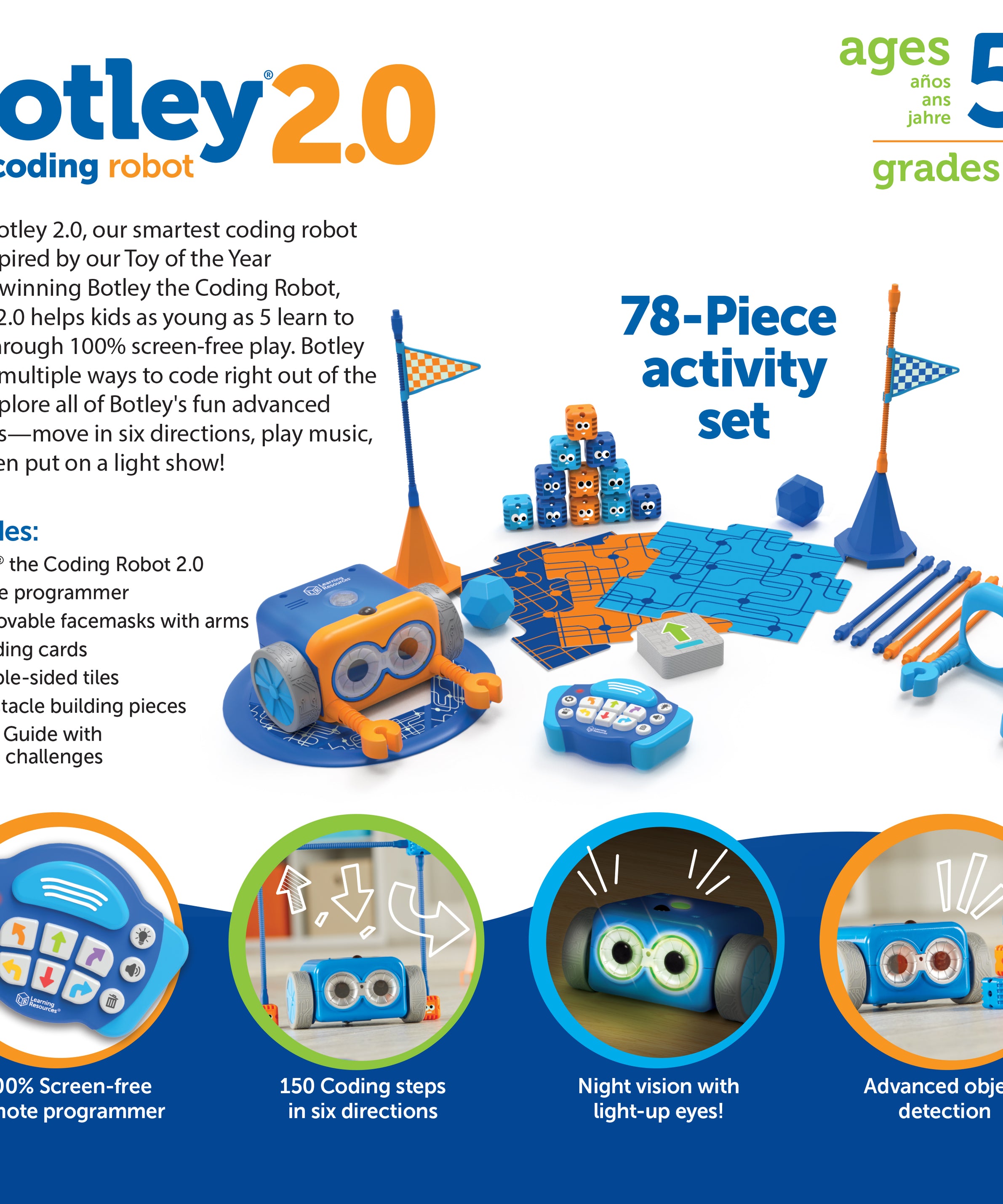 Learning Resources Botley 2.0 the Coding Robot Activity Set, Screen-Free Coding Robot for Kids Aged 5+