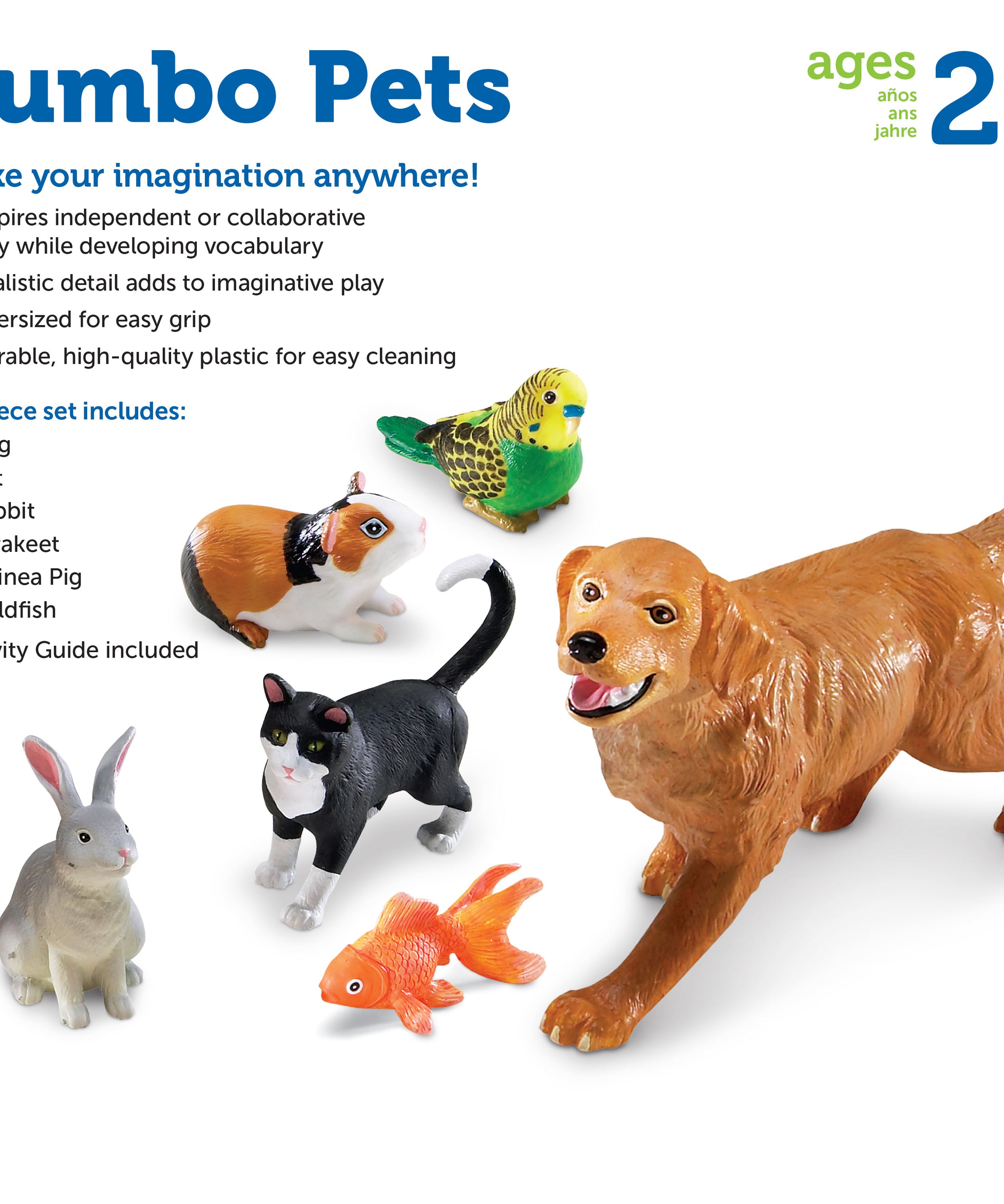 Learning Resources Jumbo Pets Toy Set, 6-Piece Realistic Pet Animal Figures for Kids Imaginative Play and Early Learning