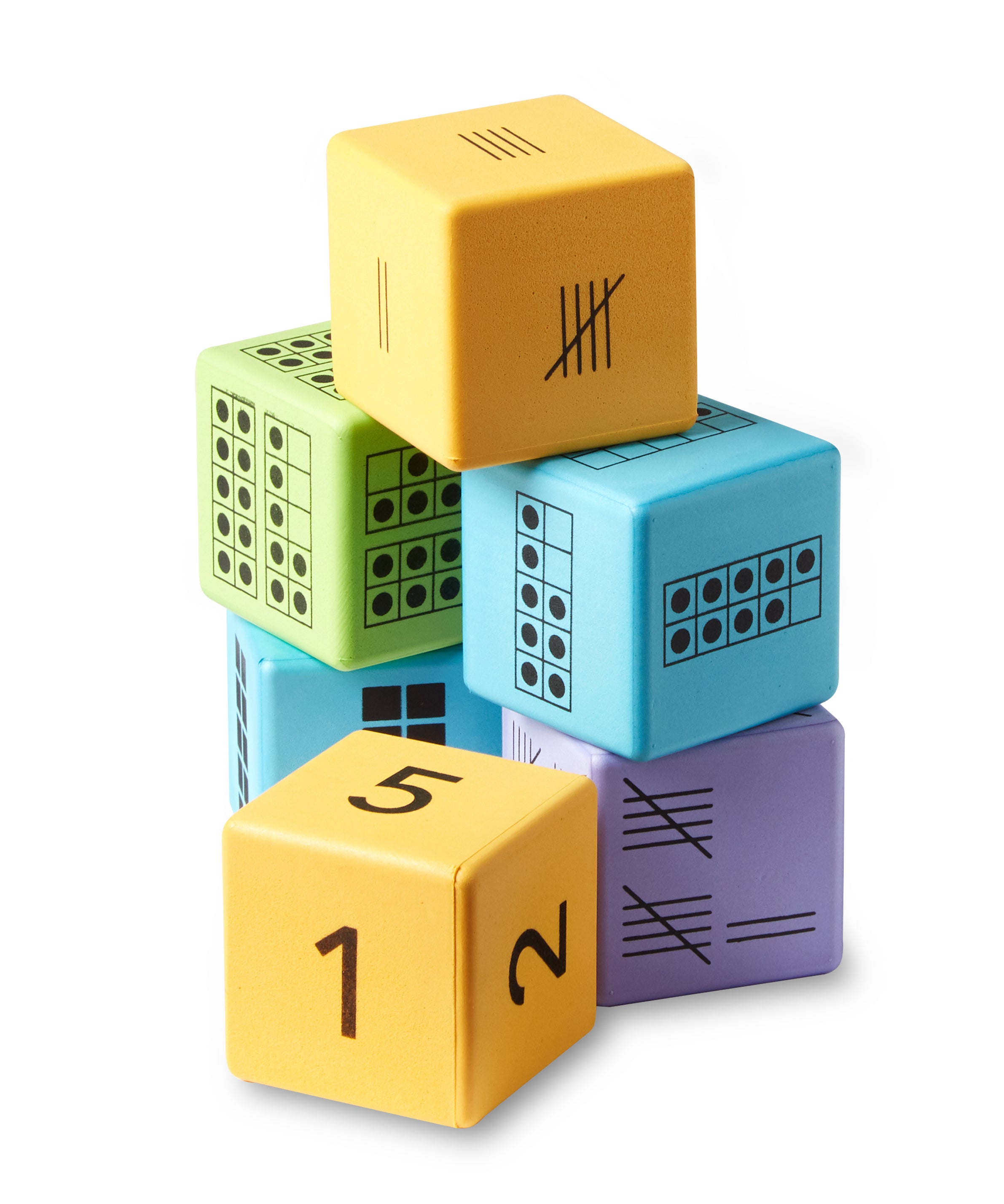 Learning Resources Multiple Representation Dice, Set of 16 Foam Dice with Ten Frames, Base Ten, Tally Numbers, and Numerals for Building Number Sense, Ages 5+