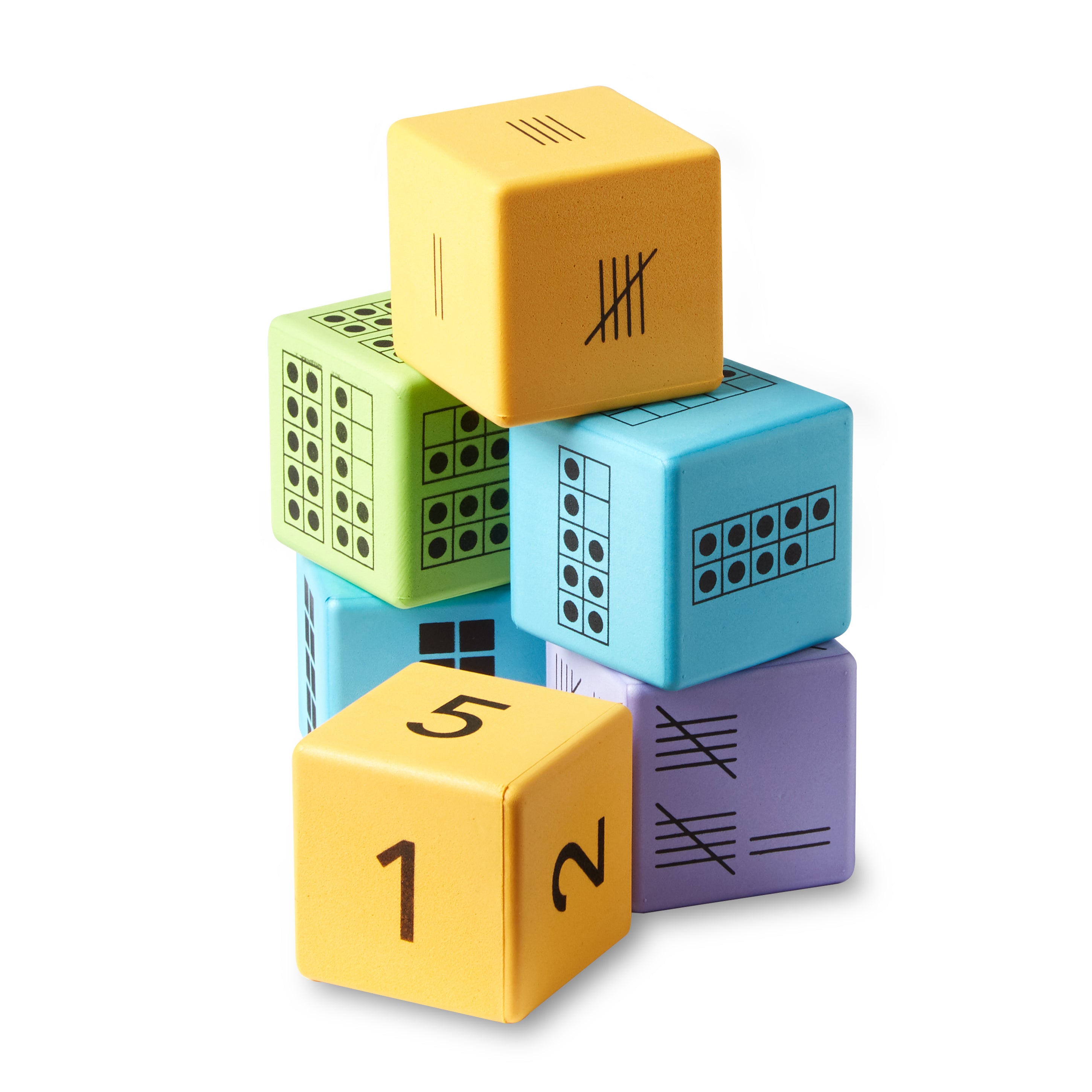 Learning Resources Multiple Representation Dice, Set of 16 Foam Dice with Ten Frames, Base Ten, Tally Numbers, and Numerals for Building Number Sense, Ages 5+