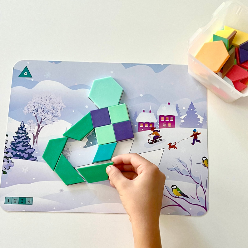 Learning Resources Seasons & Weather Pattern Block Puzzle Set, 100 Pattern Blocks, 10 Double-Sided Puzzle Cards, STEM Learning & Sustainability Concepts, Ages 5+