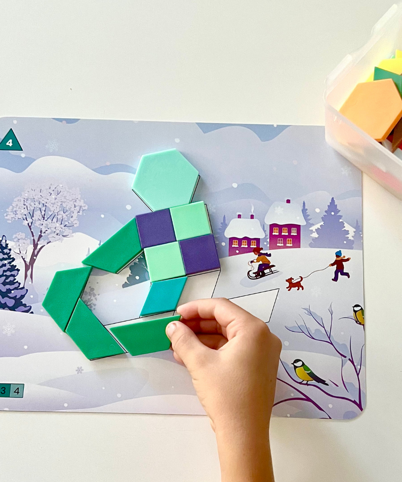 Learning Resources Seasons & Weather Pattern Block Puzzle Set, 100 Pattern Blocks, 10 Double-Sided Puzzle Cards, STEM Learning & Sustainability Concepts, Ages 5+