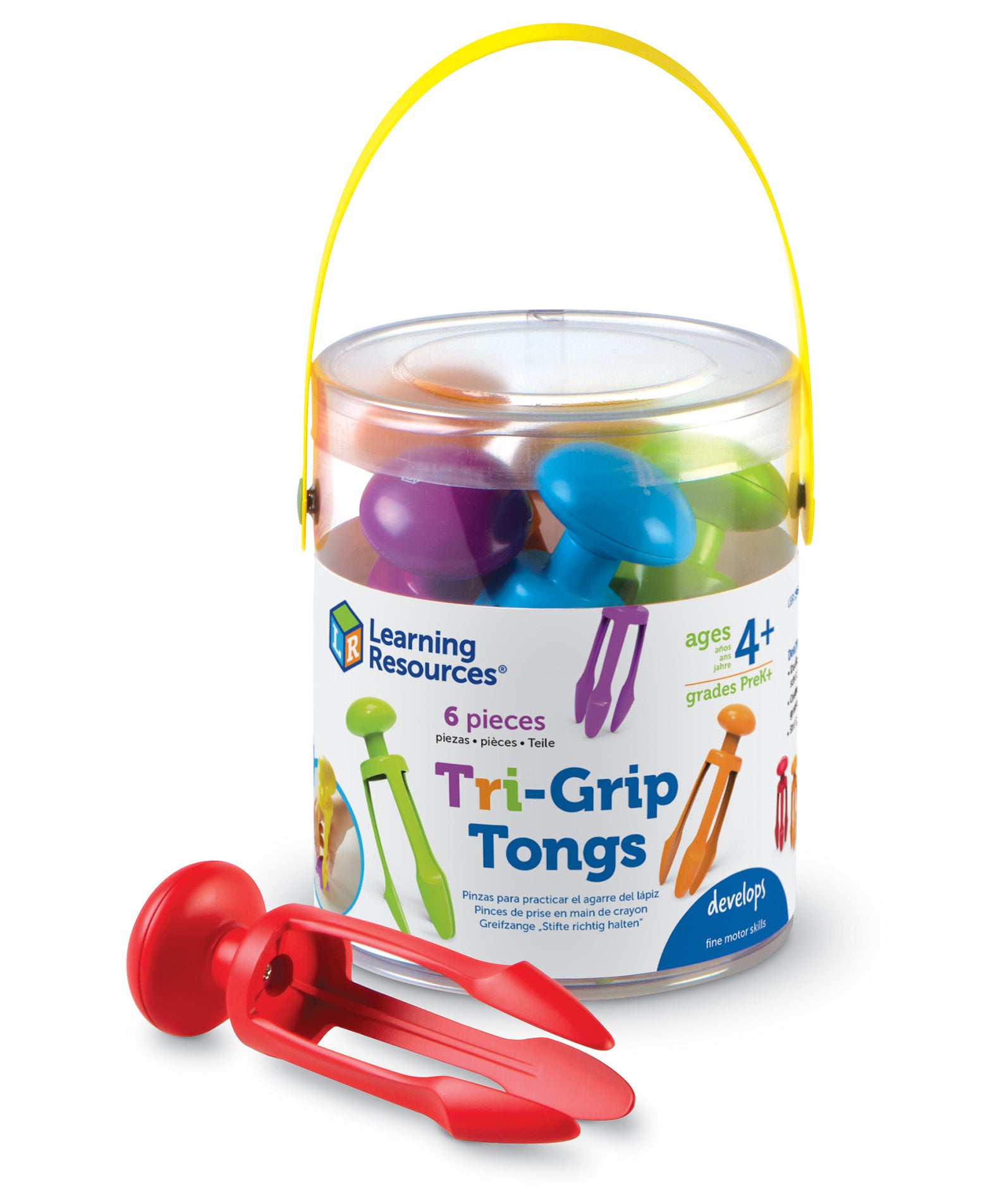Learning Resources Tri-Grip Tongs, Set of 6, Fine Motor Skills Tool for Kids, Strengthens Pencil Grip, Includes Storage Bin, Ages 4+
