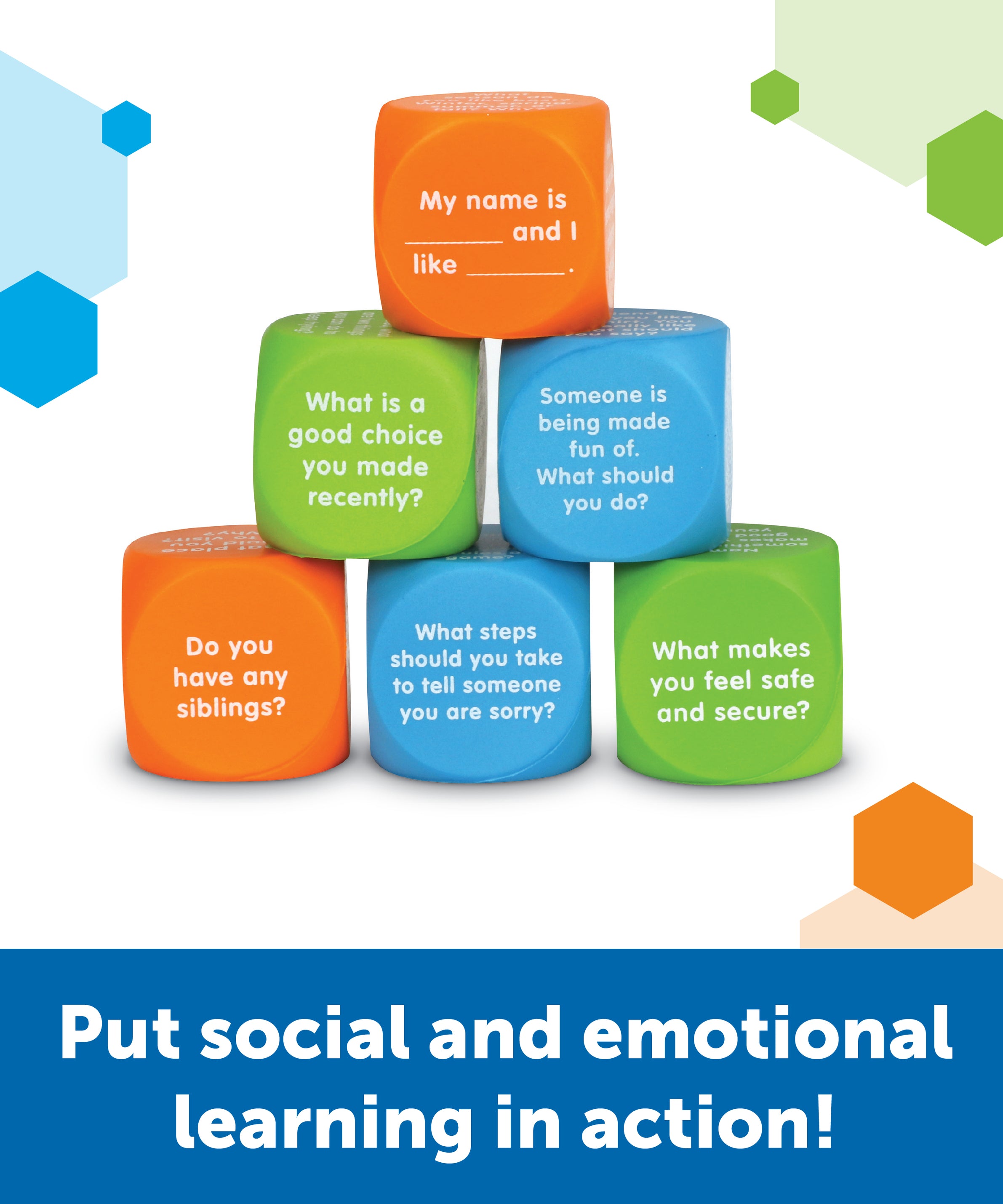 Learning Resources Lets Talk SEL Cubes, Set of 6 Social Emotional Learning Conversation Cubes, Includes 36 Prompts for Ice Breakers, Social Skills, and Emotional Awareness, For Ages 5+