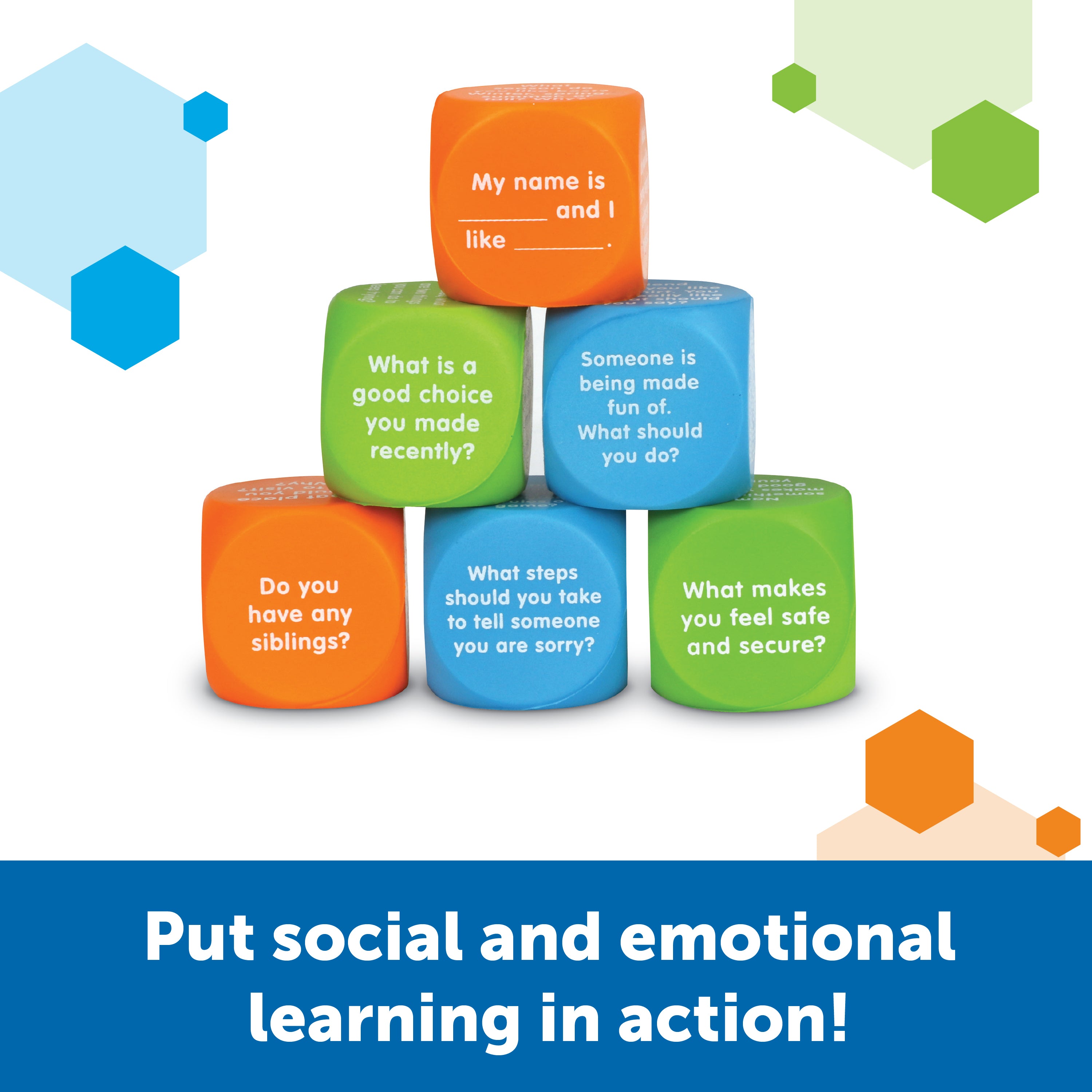 Learning Resources Lets Talk SEL Cubes, Set of 6 Social Emotional Learning Conversation Cubes, Includes 36 Prompts for Ice Breakers, Social Skills, and Emotional Awareness, For Ages 5+