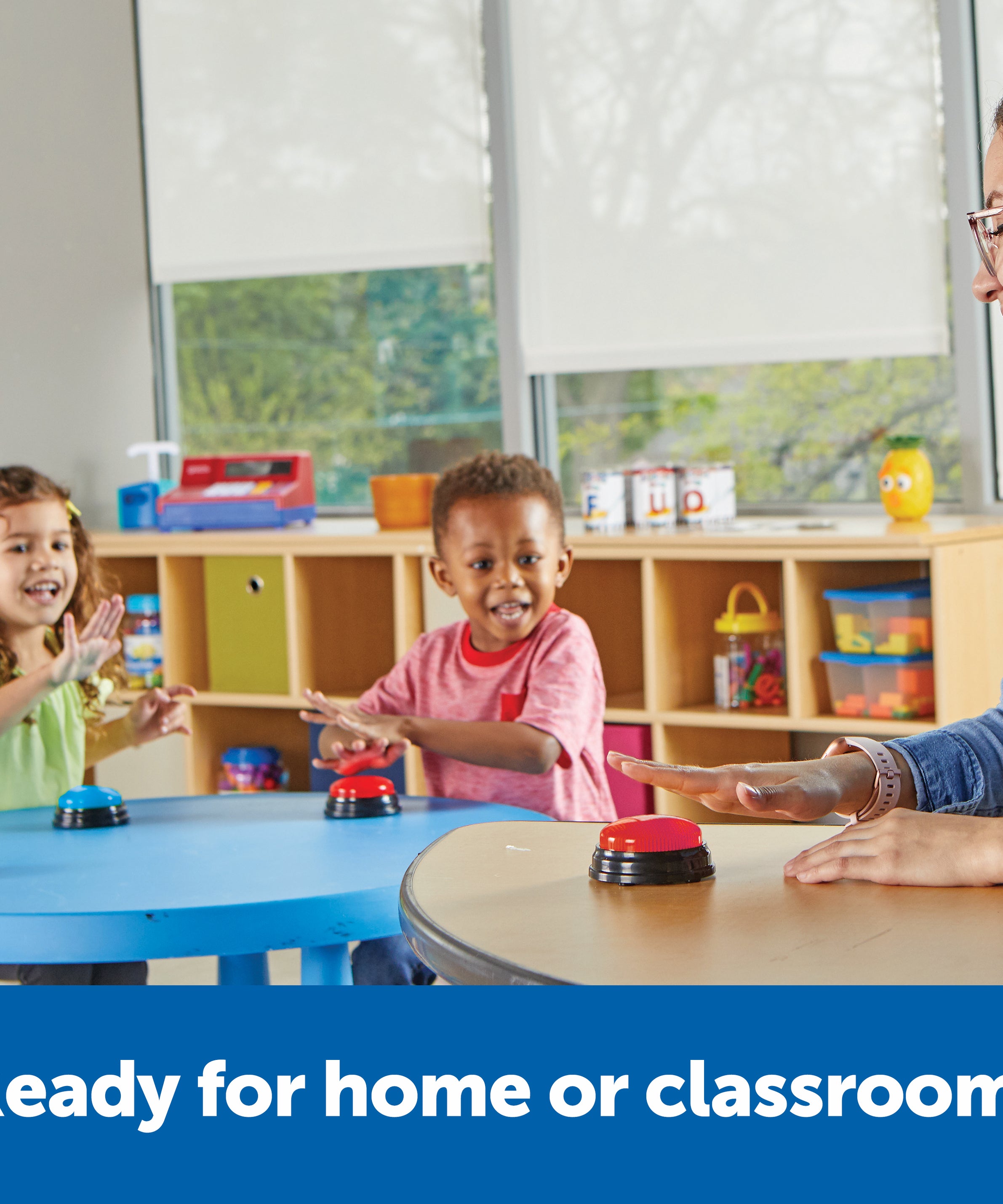 Learning Resources Team Answer Buzzers, Set of 8 Red and Blue Light-Up Buzzers with Unique Sounds, Game Show Buzzers for Team Play, Ages 3+