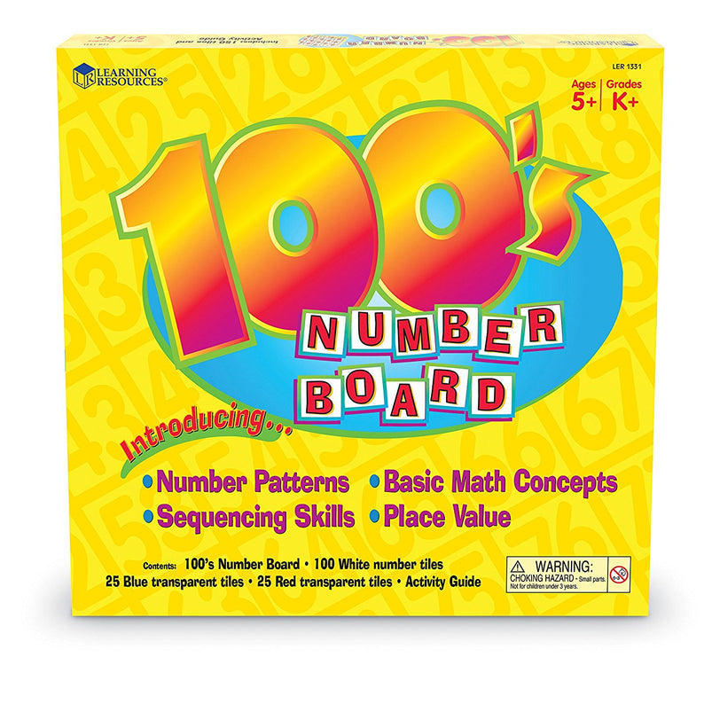 Learning Resources Hundred Number Board, Plastic, Versatile Math Resource for Number Recognition, Patterning, and Graphing Activities, Includes 100 Tiles and Activity Guide, Ages 5+