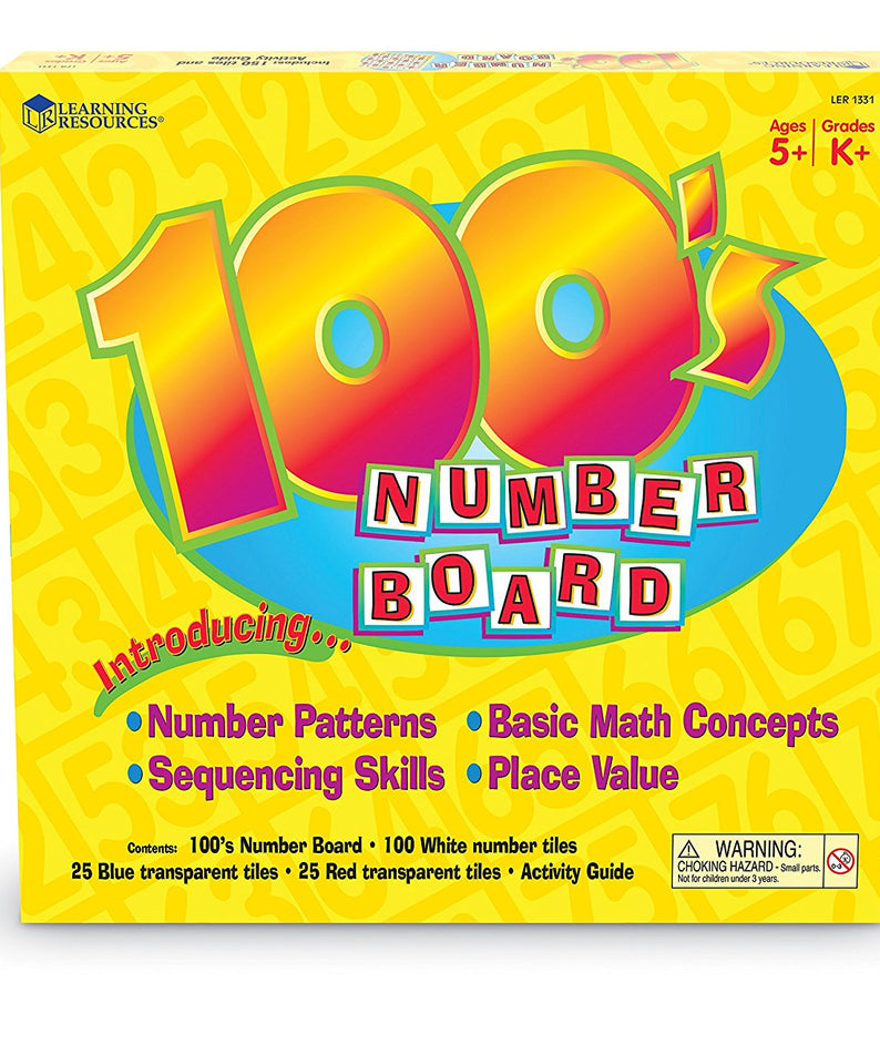 Learning Resources Hundred Number Board, Plastic, Versatile Math Resource for Number Recognition, Patterning, and Graphing Activities, Includes 100 Tiles and Activity Guide, Ages 5+