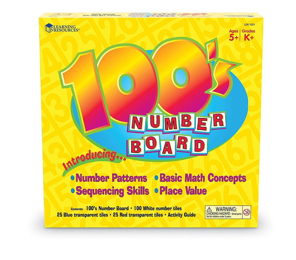 Learning Resources Hundred Number Board, Plastic, Versatile Math Resource for Number Recognition, Patterning, and Graphing Activities, Includes 100 Tiles and Activity Guide, Ages 5+