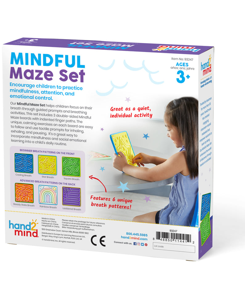 Learning Resources Mindful Maze Set for Kids, Hands-On Breathing Boards for Mindfulness and Emotional Regulation, Set of 3 Double-Sided Tactile Boards, Social Emotional Learning Tools for Ages 3+