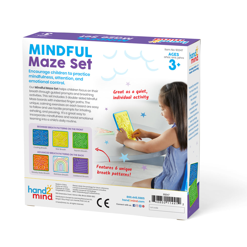 Learning Resources Mindful Maze Set for Kids, Hands-On Breathing Boards for Mindfulness and Emotional Regulation, Set of 3 Double-Sided Tactile Boards, Social Emotional Learning Tools for Ages 3+