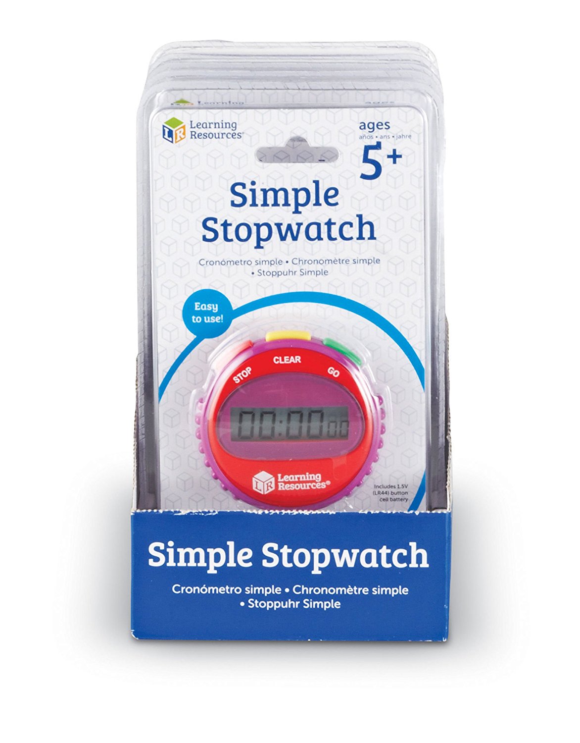 Learning Resources Simple Stopwatch Set of 6, Easy-to-Use Timers for Kids with Large Digital Display (Ages 5+)