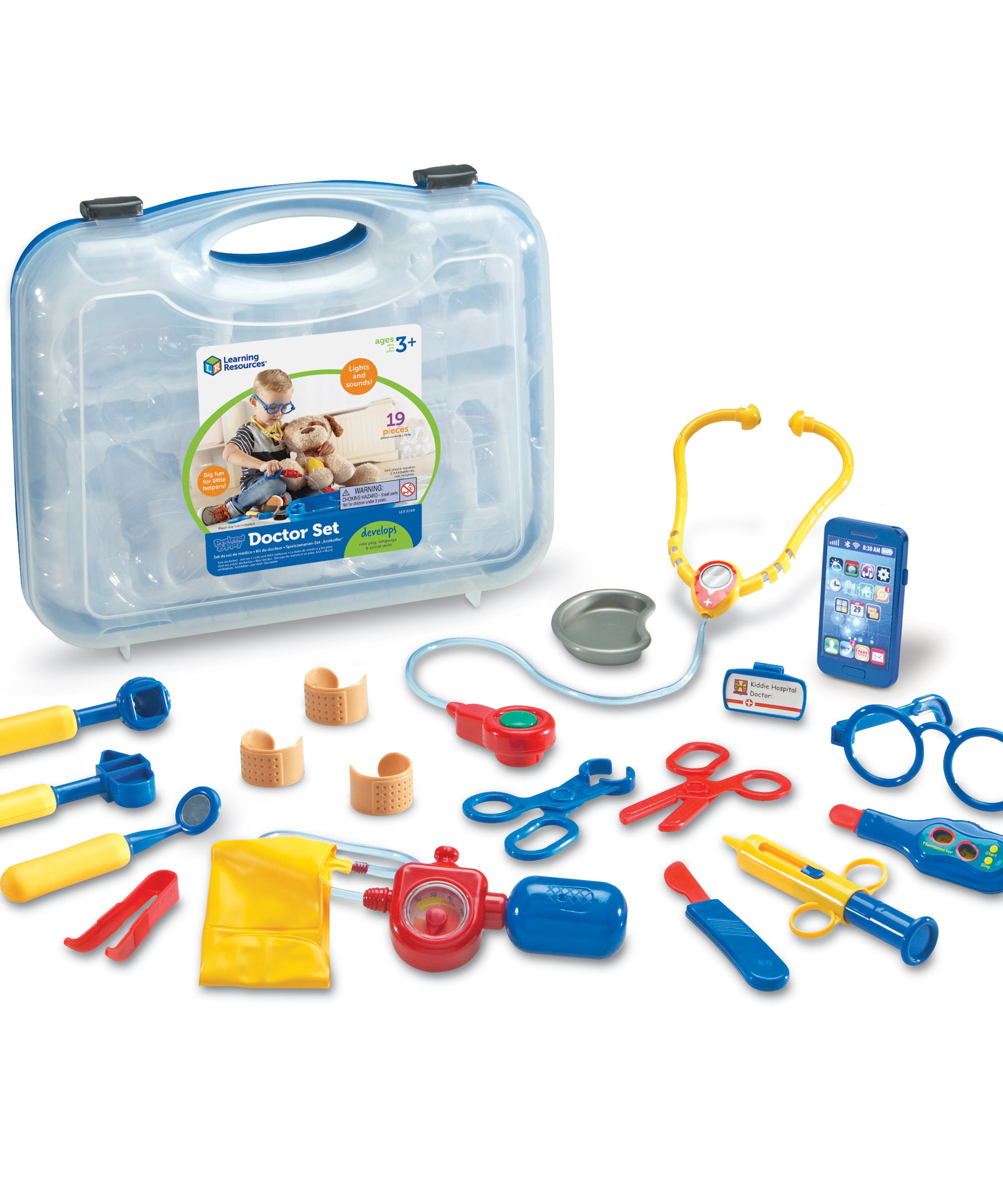 Learning Resources Pretend & Play Doctor Set, 19-Piece Kids Medical Kit with Stethoscope & Pager Sounds, Role Play Toy for Imaginative Play & Language Development, Ages 3+