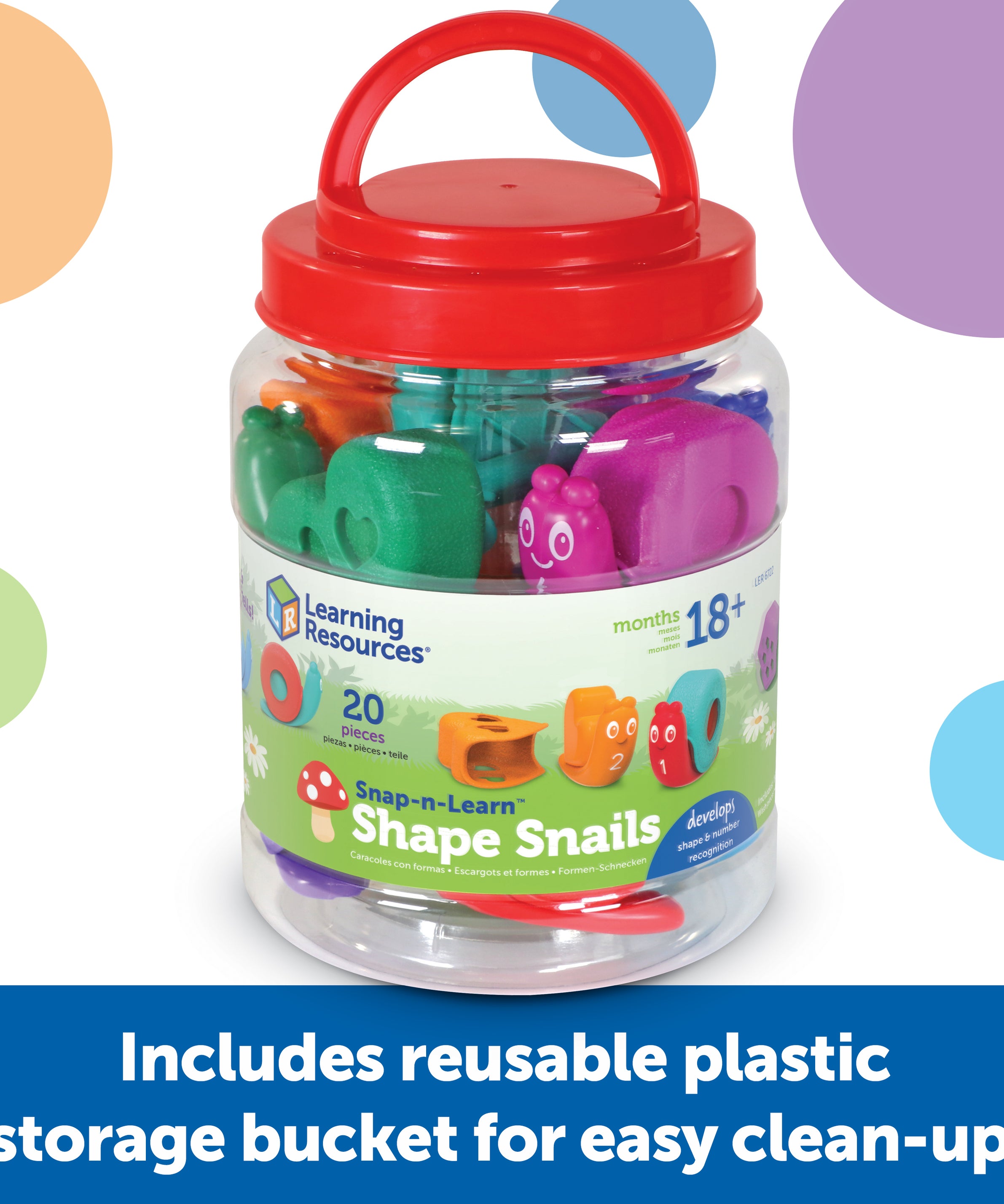 Learning Resources Snap-n-Learn Shape Snails, 20 Piece Toddler Educational Toy Set, Teaches Shapes, Numbers and Colours, Ages 18 Months+