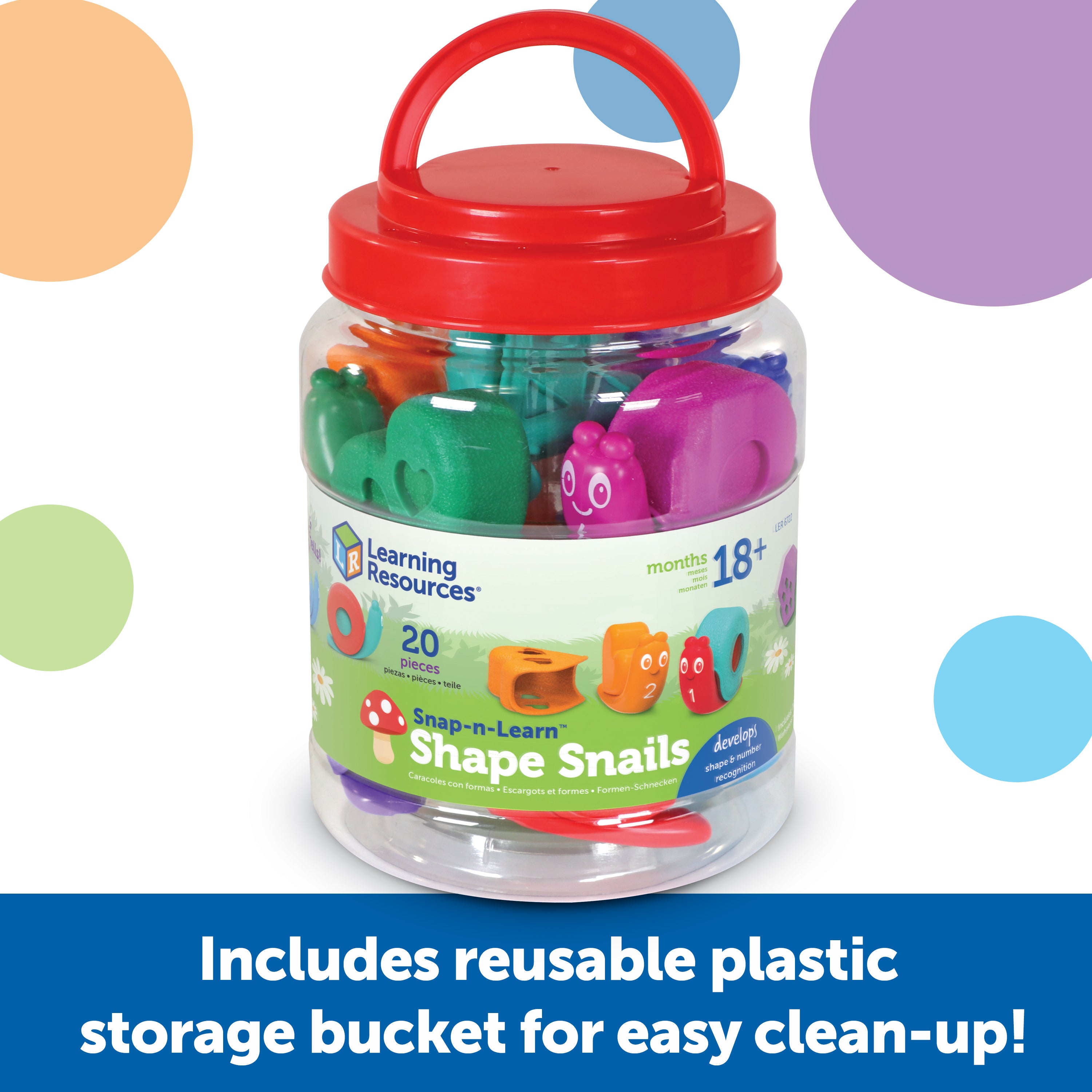 Learning Resources Snap-n-Learn Shape Snails, 20 Piece Toddler Educational Toy Set, Teaches Shapes, Numbers and Colours, Ages 18 Months+