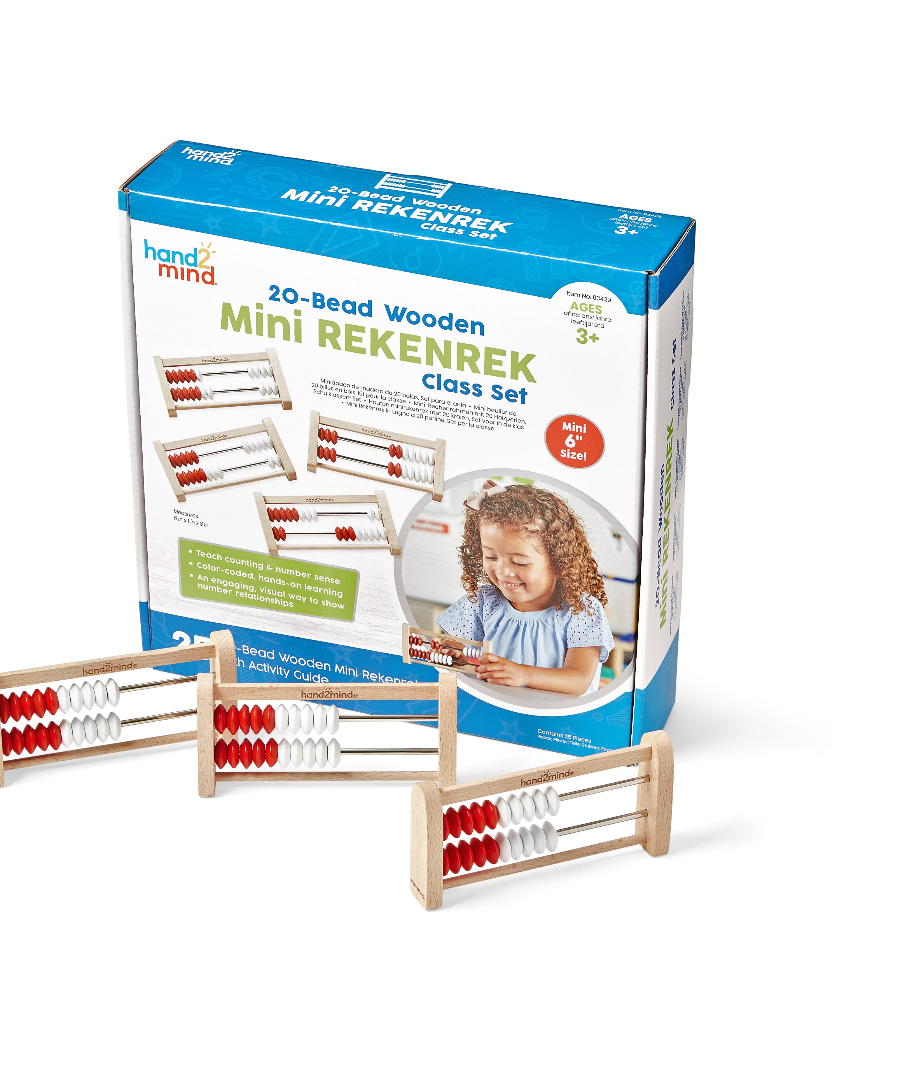 Learning Resources Mini 20-Bead Rekenrek, Set of 25, Hands-On Math Manipulatives for Counting, Addition, and Subtraction, Early Years and Primary School Classroom Resource, Ages 3+