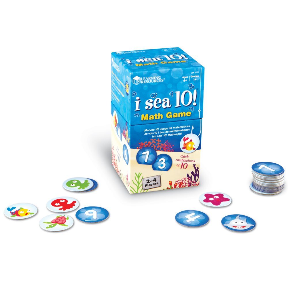Learning Resources I Sea 10! Math Game, Fun Family Game for Practicing Number Bonds to Ten, Includes 90 Number Cards & 10 Shark Cards, Great Early Math Skills Activity, For Ages 6+, Sea-Themed Container