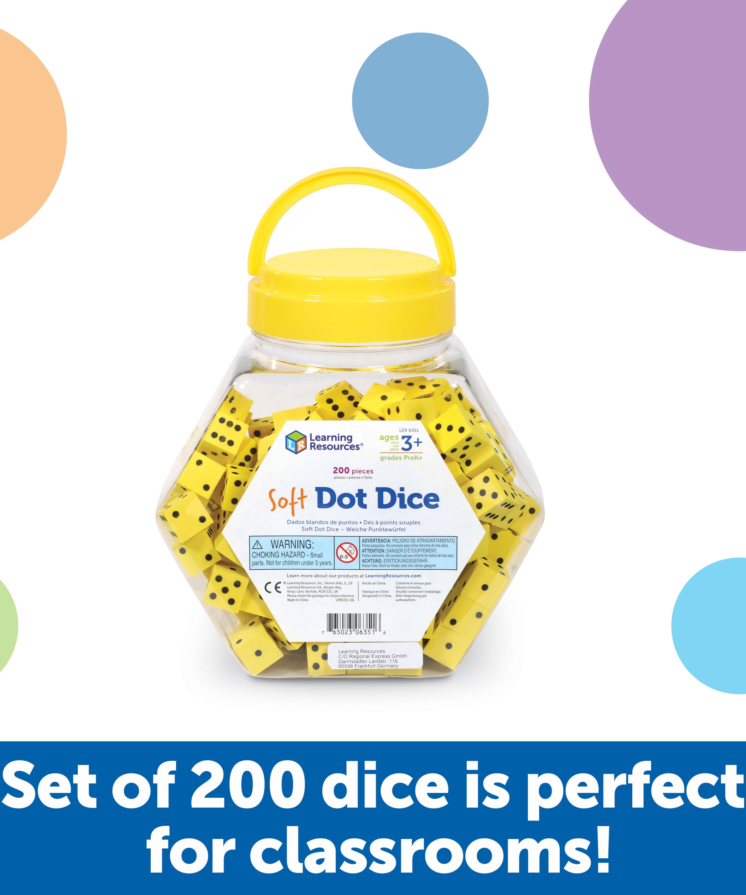 Learning Resources Soft Foam Dot Dice, Set of 200, Quiet and Durable Dice for Classroom Games, Maths Activities, and Probability Learning