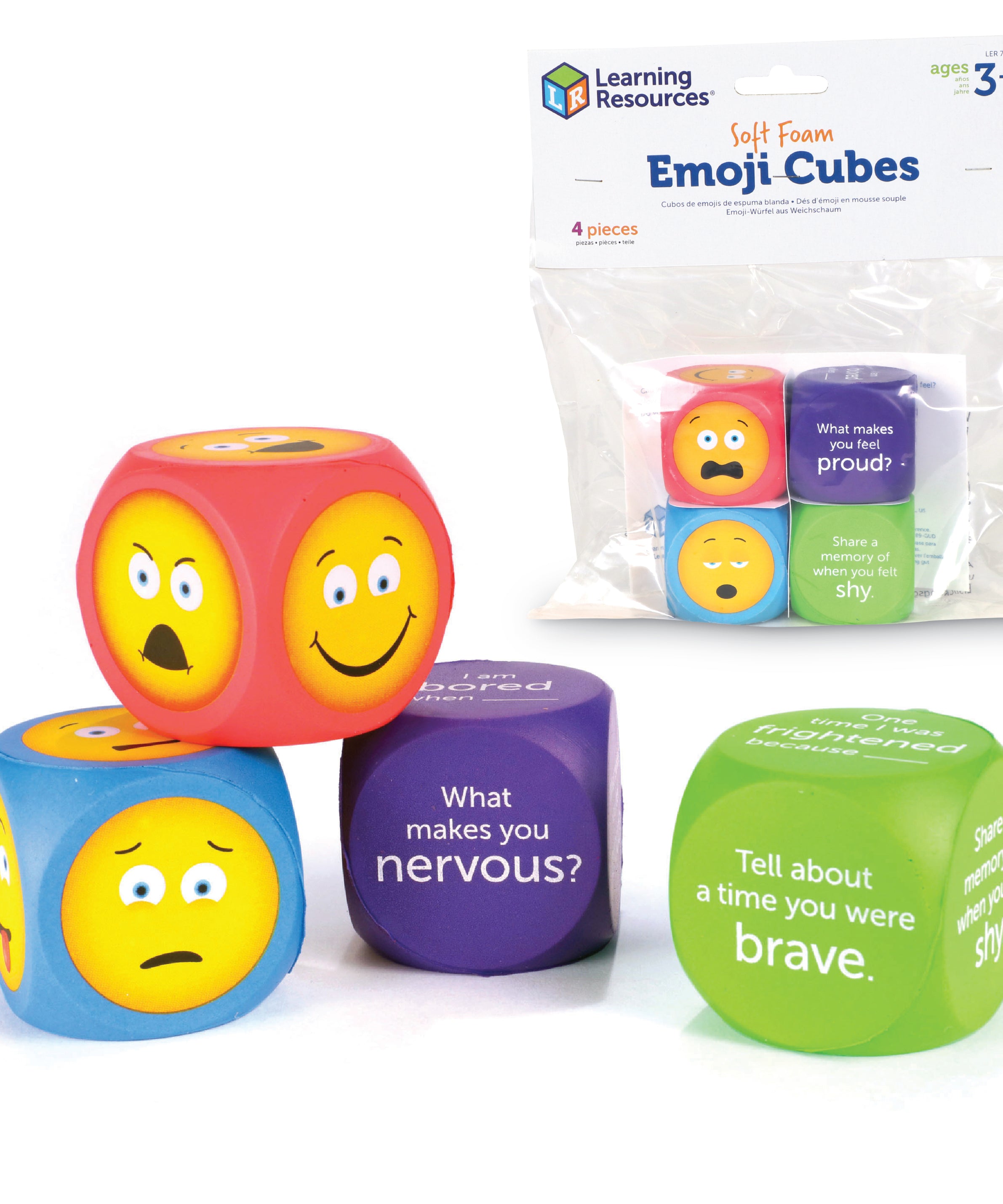 Learning Resources Soft Foam Emoji Cubes, Set of 4, Teaching Emotional Awareness and Recognition, Ideal for Kids Aged 3+