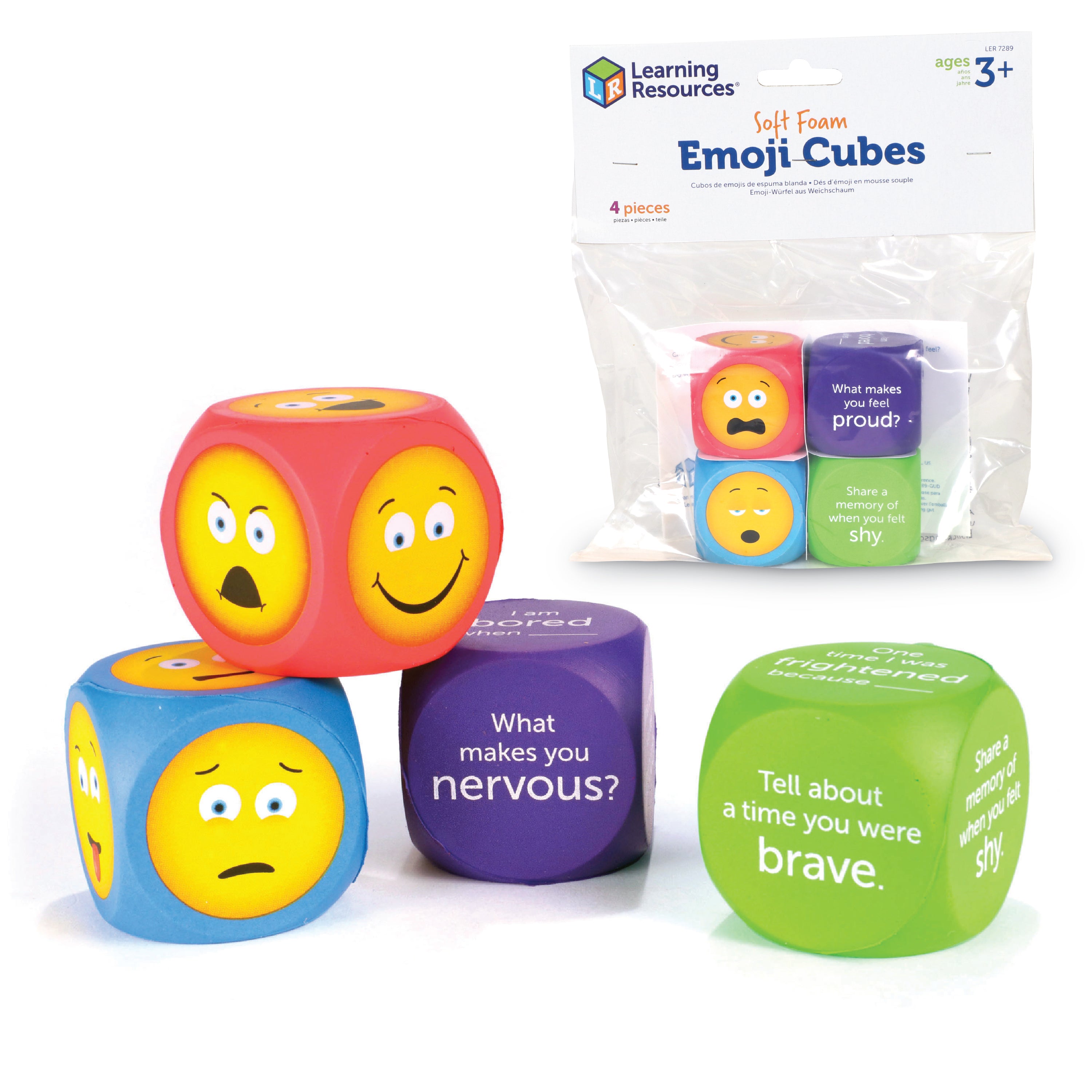 Learning Resources Soft Foam Emoji Cubes, Set of 4, Teaching Emotional Awareness and Recognition, Ideal for Kids Aged 3+