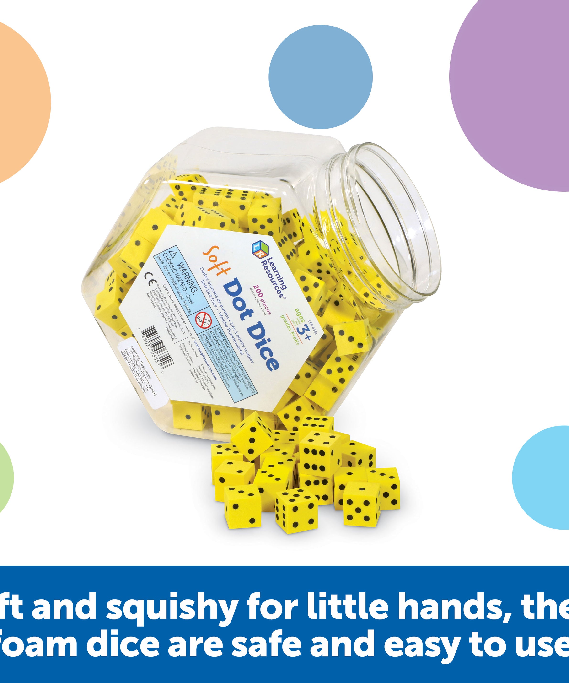 Learning Resources Soft Foam Dot Dice, Set of 200, Quiet and Durable Dice for Classroom Games, Maths Activities, and Probability Learning