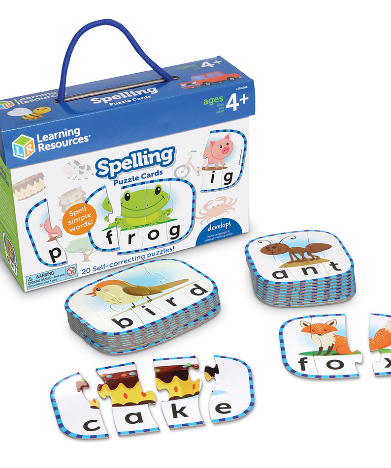 Learning Resources Spelling Puzzle Cards, 20 Self-Correcting Word Puzzles for Preschool and Early Literacy Skills, Ages 4+