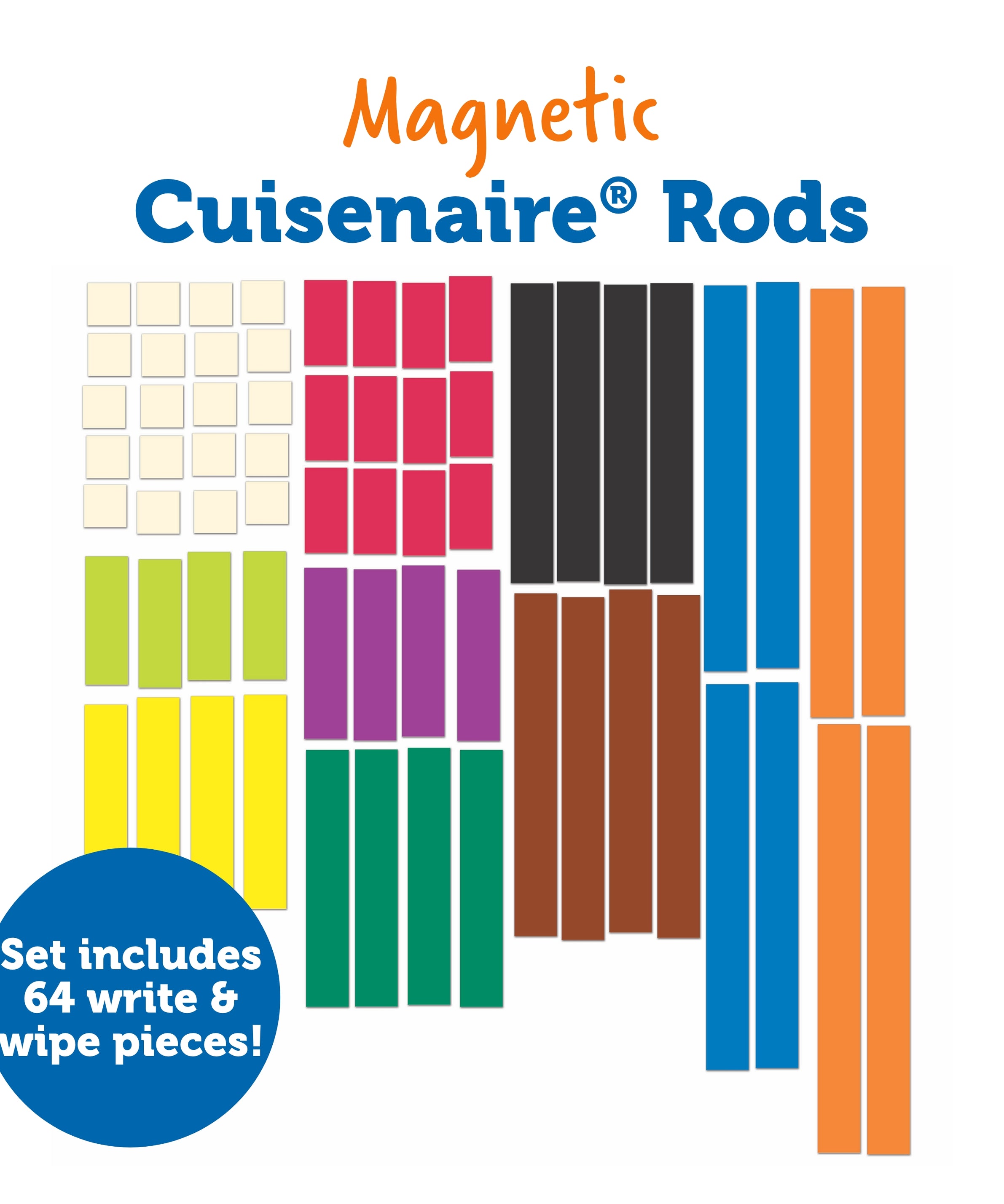 Learning Resources Giant Magnetic Cuisenaire Rods, Classroom Demonstration Set, 64 Oversized Magnetic Maths Pieces for Teaching Numeracy