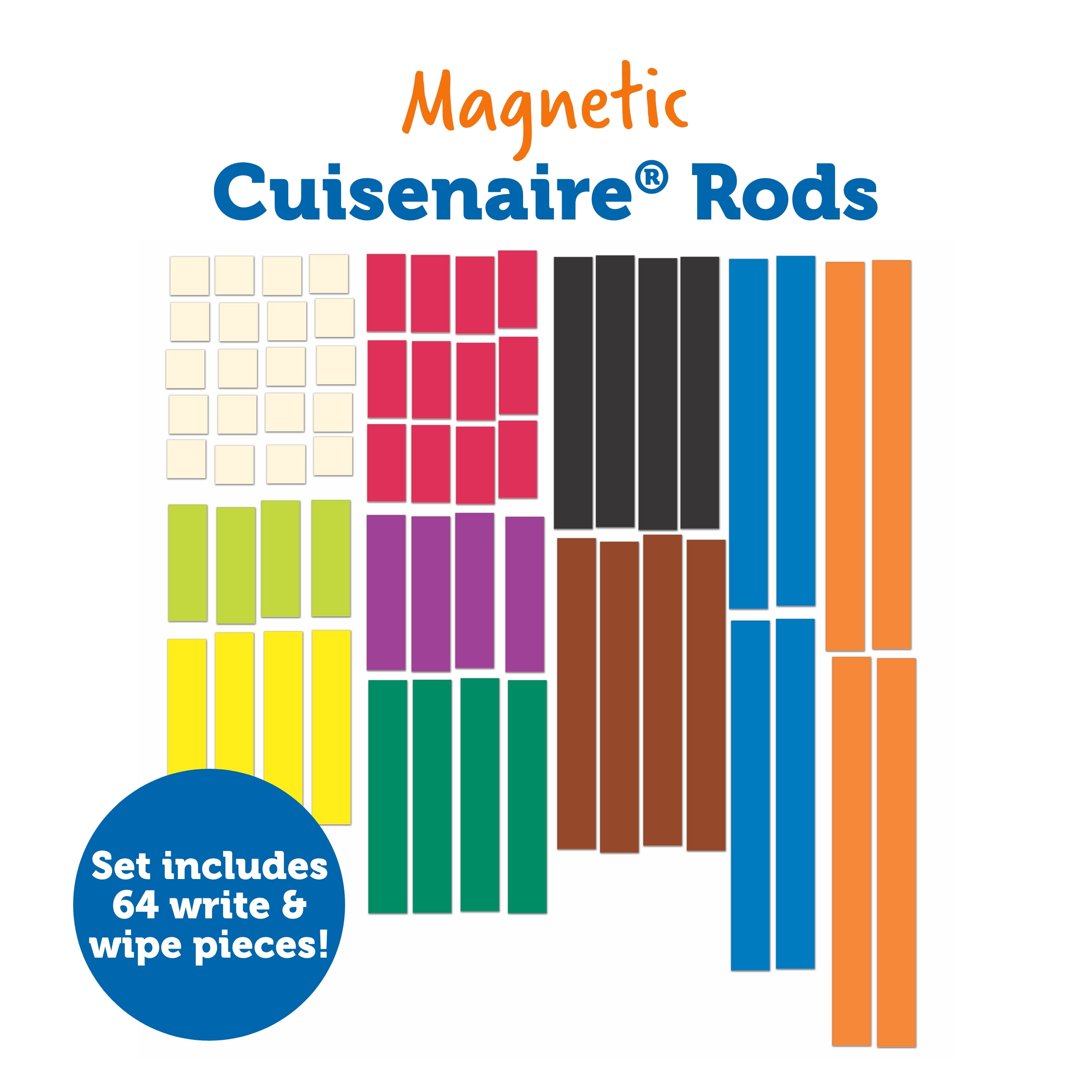 Learning Resources Giant Magnetic Cuisenaire Rods, Classroom Demonstration Set, 64 Oversized Magnetic Maths Pieces for Teaching Numeracy