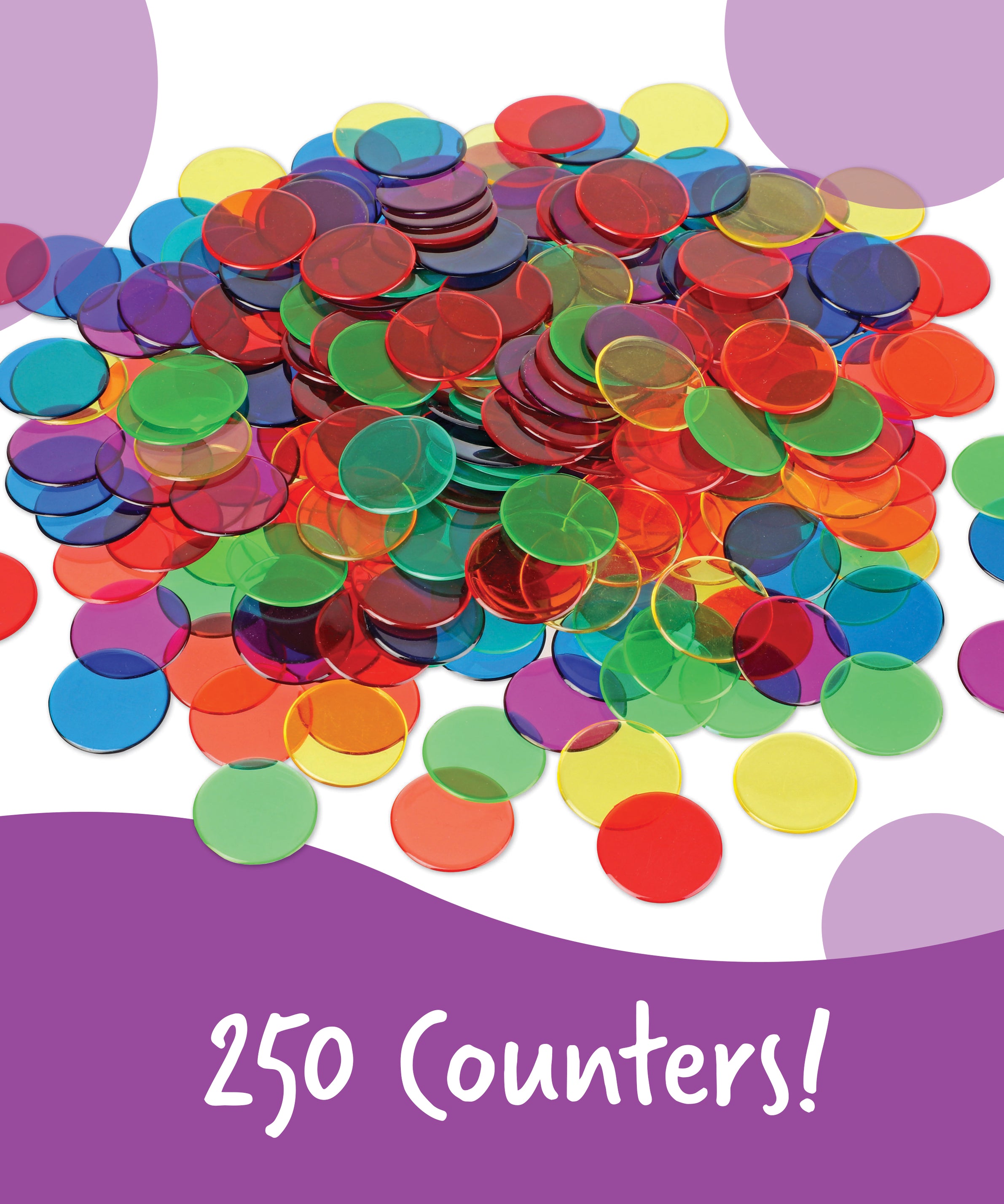 Learning Resources Transparent Counters, Set of 250 Colourful 2cm Counters for Maths Activities, Ages 5 Plus