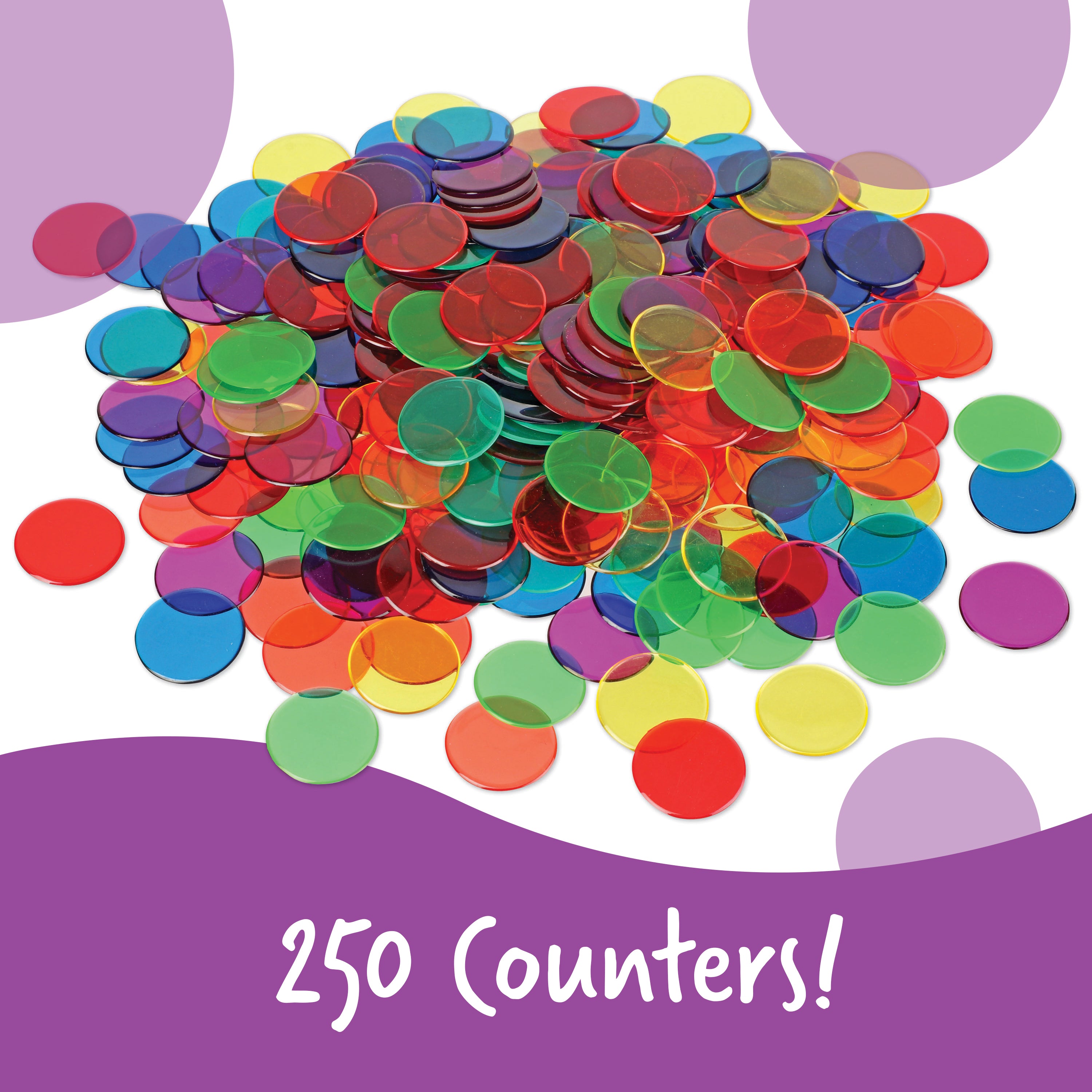 Learning Resources Transparent Counters, Set of 250 Colourful 2cm Counters for Maths Activities, Ages 5 Plus
