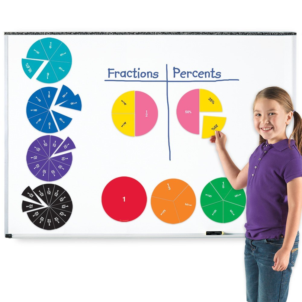 Learning Resources Double-Sided Magnetic Demonstration Rainbow Fraction Circles, Visualize Fractions and Percentages, Ideal for Whiteboard Demonstrations, Includes 9 Magnetic Circles and Activity Guide, For Ages 6+