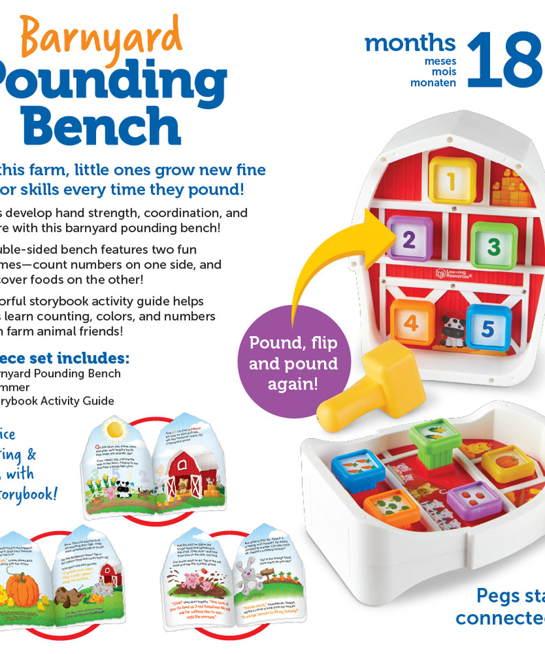 Learning Resources Barnyard Pounding Bench Fine Motor Toy with Storybook for Toddlers Ages 18 Months Plus