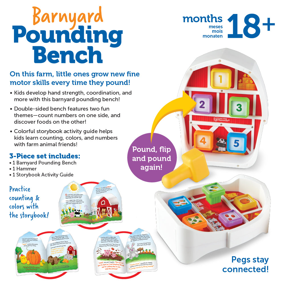 Learning Resources Barnyard Pounding Bench Fine Motor Toy with Storybook for Toddlers Ages 18 Months Plus