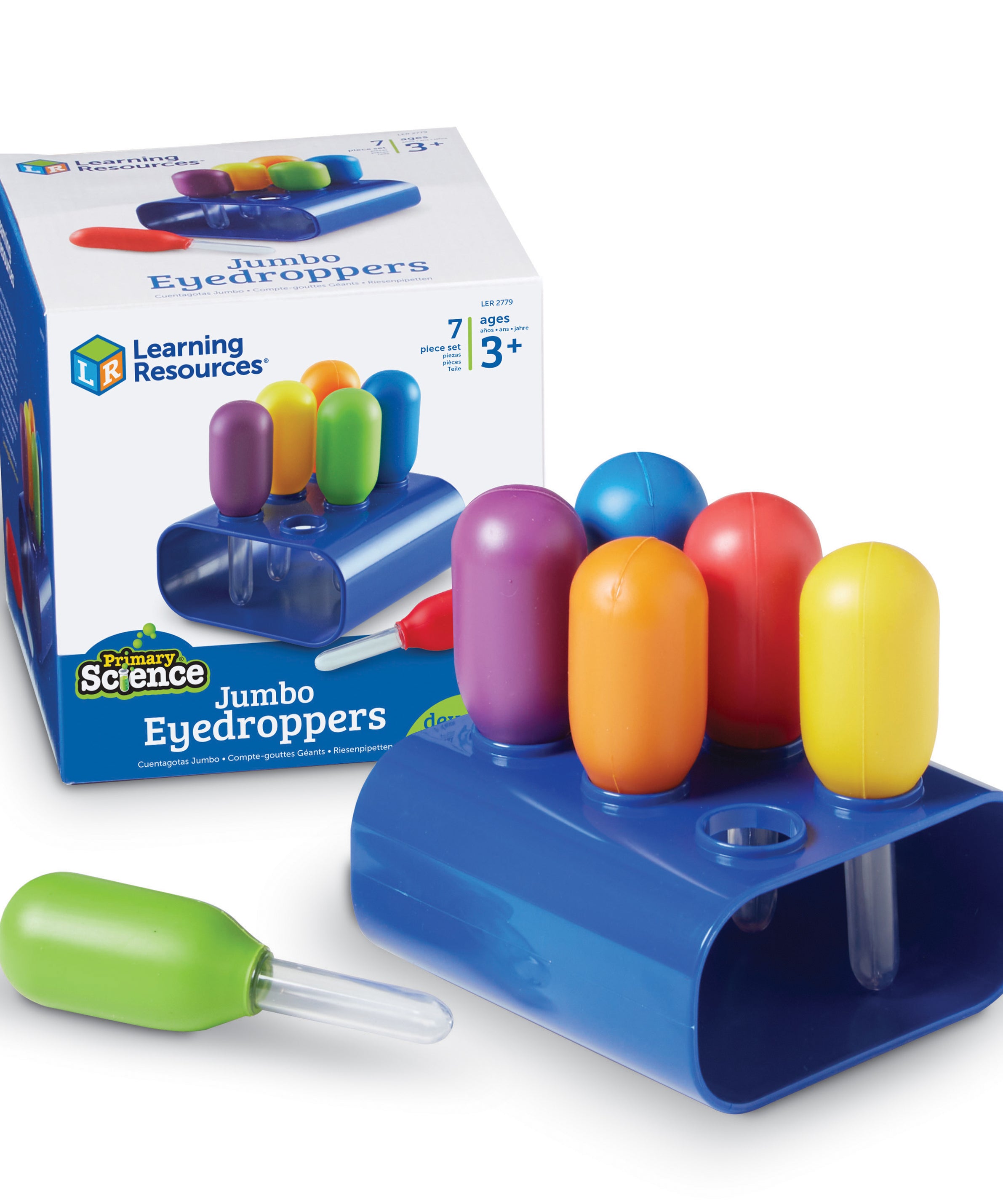 Learning Resources Primary Science Jumbo Eyedroppers with Stand, Set of 6 Colourful Eyedroppers, Perfect for Fine Motor Skill Development, Cause and Effect Exploration, Ages 3+