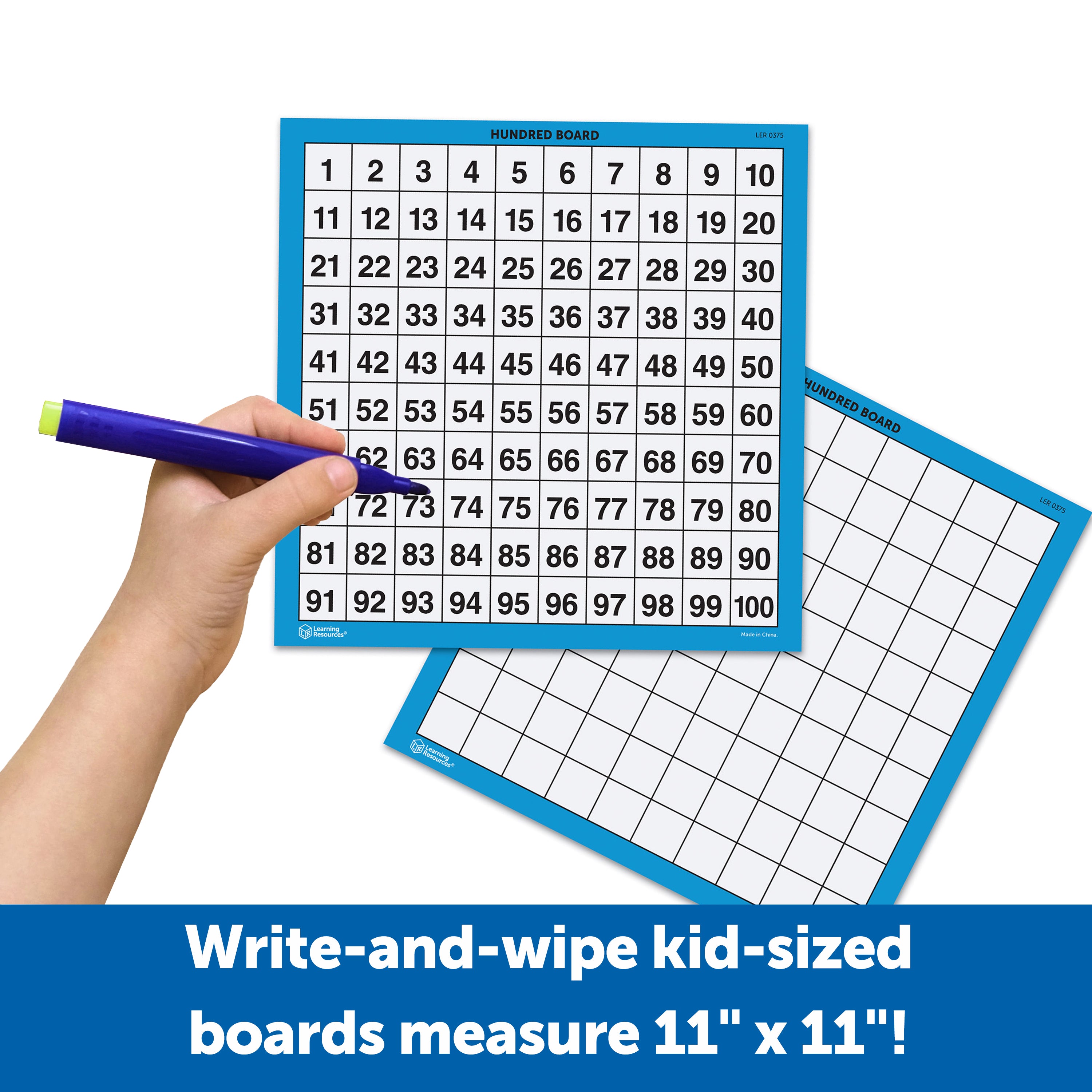 Learning Resources Laminated Hundred Boards, Set of 10 Double-Sided Dry-Erase Grids, 1100 Counting Aid for Kids, Ages 5+