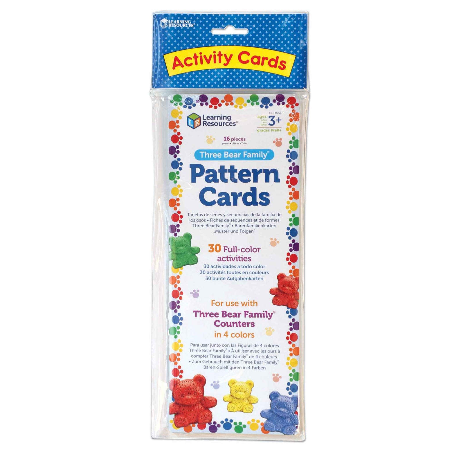 Learning Resources Three Bear Family Double-Sided Pattern Cards, Set of 16, Hands-On Maths Activities for Counting, Sorting & Patterning, Ideal for Classroom & Home Learning, Ages 3+
