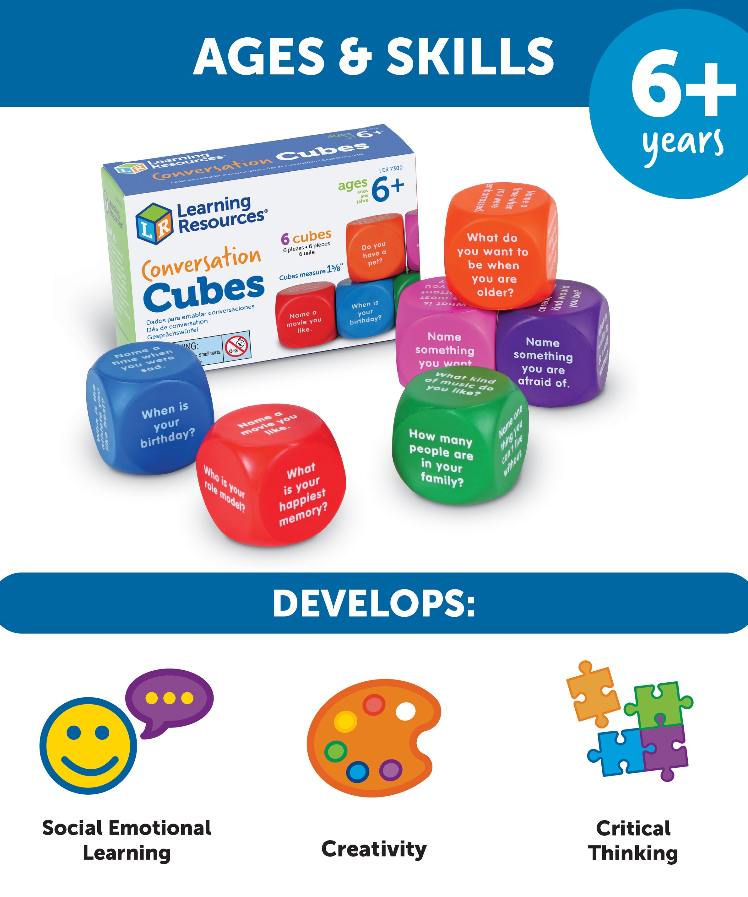 Learning Resources Conversation Cubes, Fun & Engaging Speaking and Listening Activity, Set of 6, Learning Resources