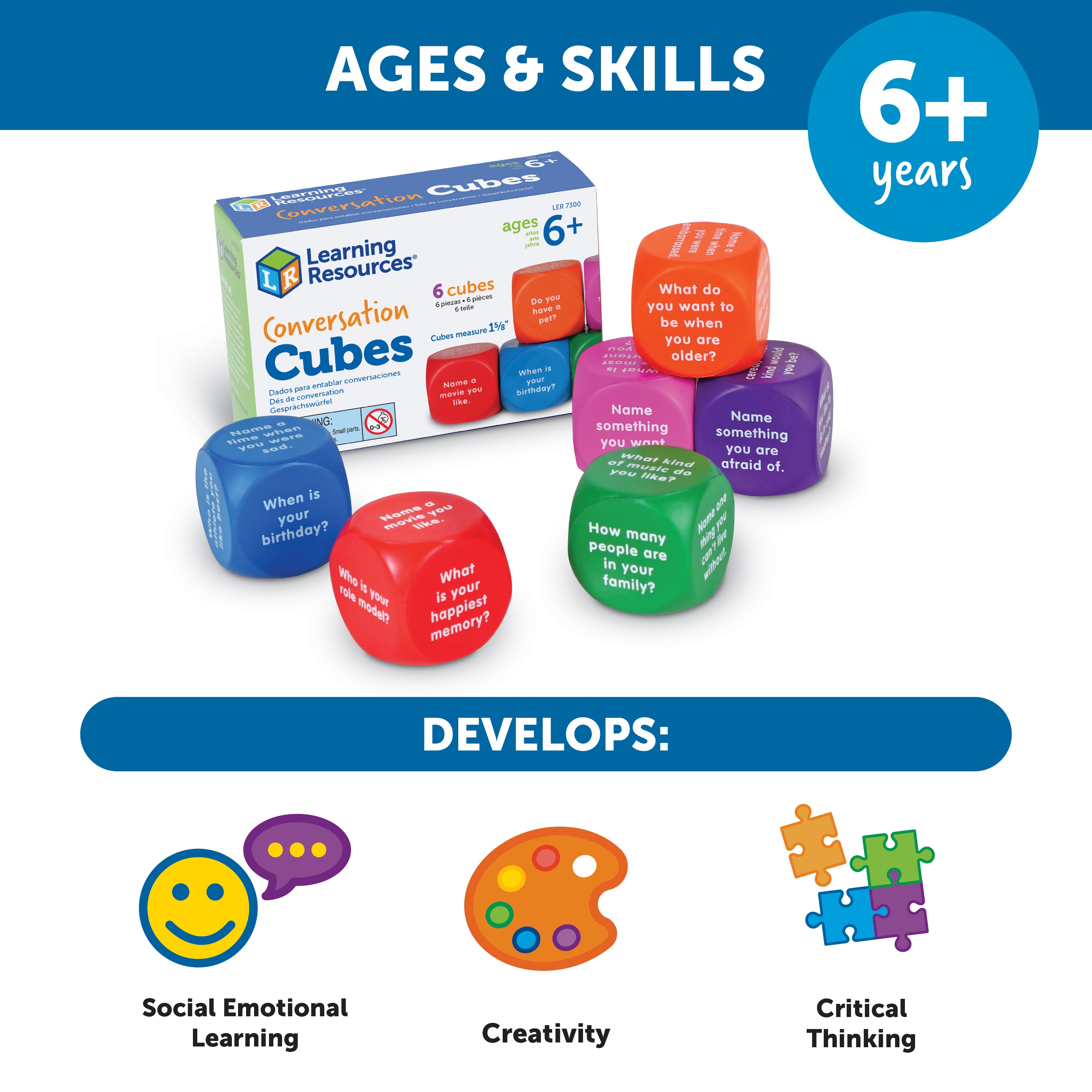Learning Resources Conversation Cubes, Fun & Engaging Speaking and Listening Activity, Set of 6, Learning Resources